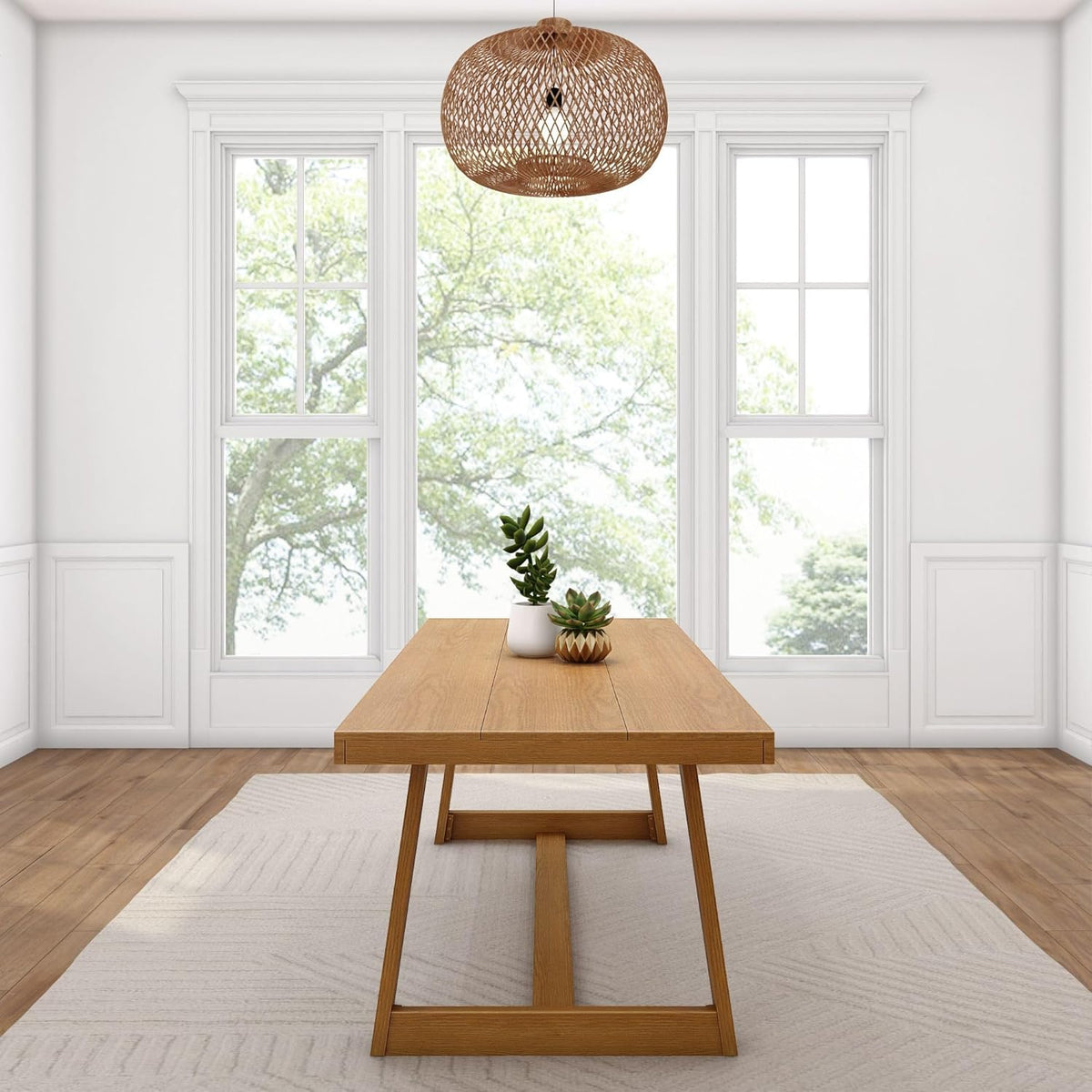 Plank+Beam 84 Inch Farmhouse Dining Table, Solid Wood Rustic Kitchen Table, Large Wooden Rectangular Dinner Table for Dining Room, Home Office, Living Room Furniture, Easy Assembly, Pecan Wirebrush
