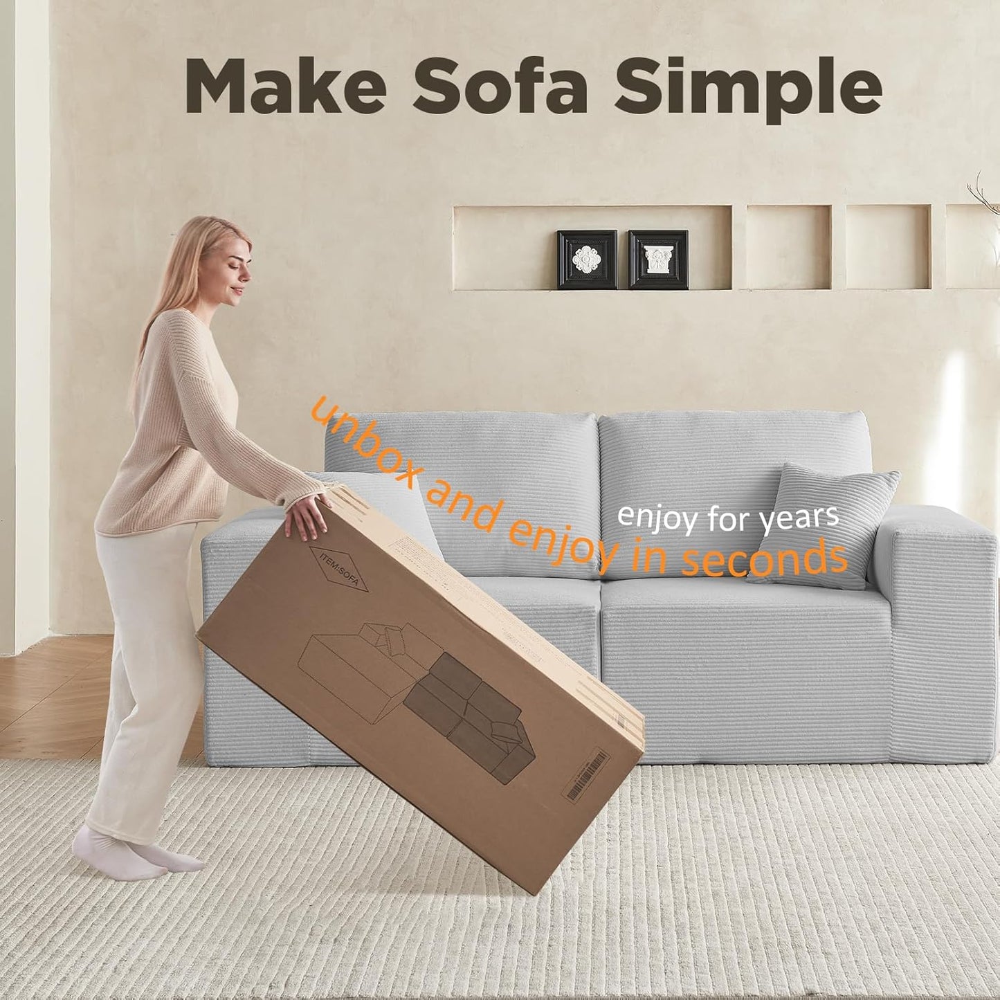 INGEROOM 79" Cloud Couch, Loveseat Sofa with Deep Seat, Modern Plush Corduroy Small Couch for Living Room Bedroom(Gray)