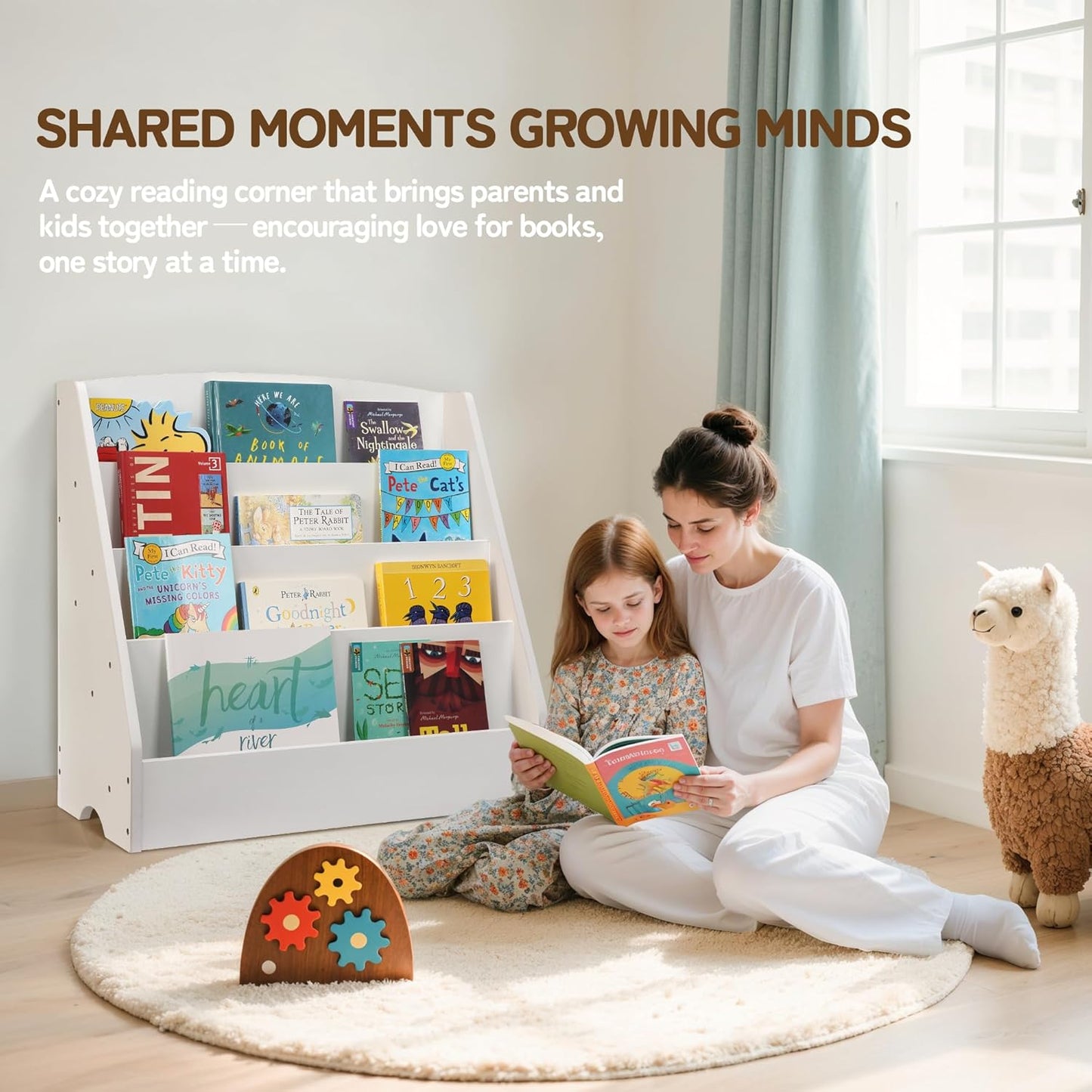 TOETOL 4-Tier Kids Bookshelf - Toddler Book Display Shelves for Classrooms, Playrooms, and Nursery - Wooden Children Book Rack (White)