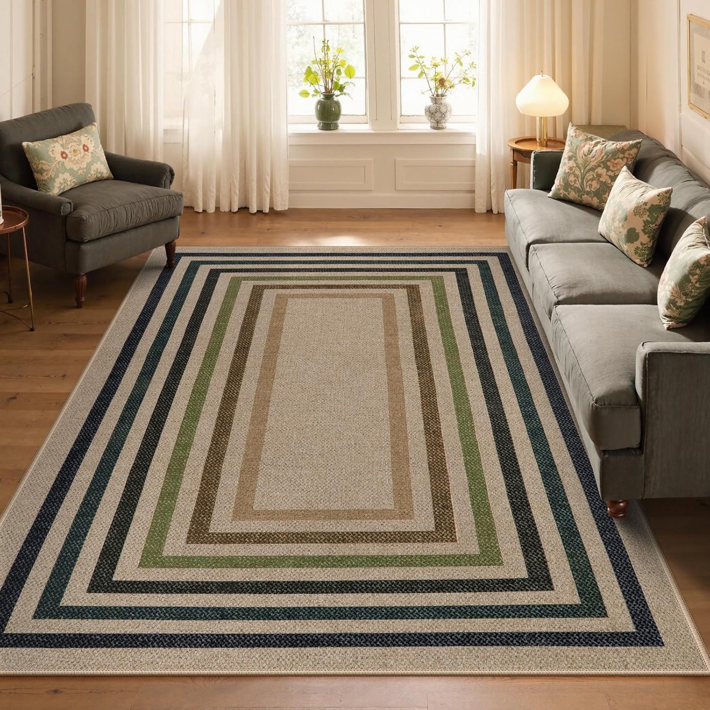 Lahome Modern Geometric Easy Jute Rug, Washable 5x7 Indoor Outdoor Rugs Farmhouse Large Dining Room Bedroom Carpet, Contemporary Non Slip Natural Throw Mat for Backyard Office RV