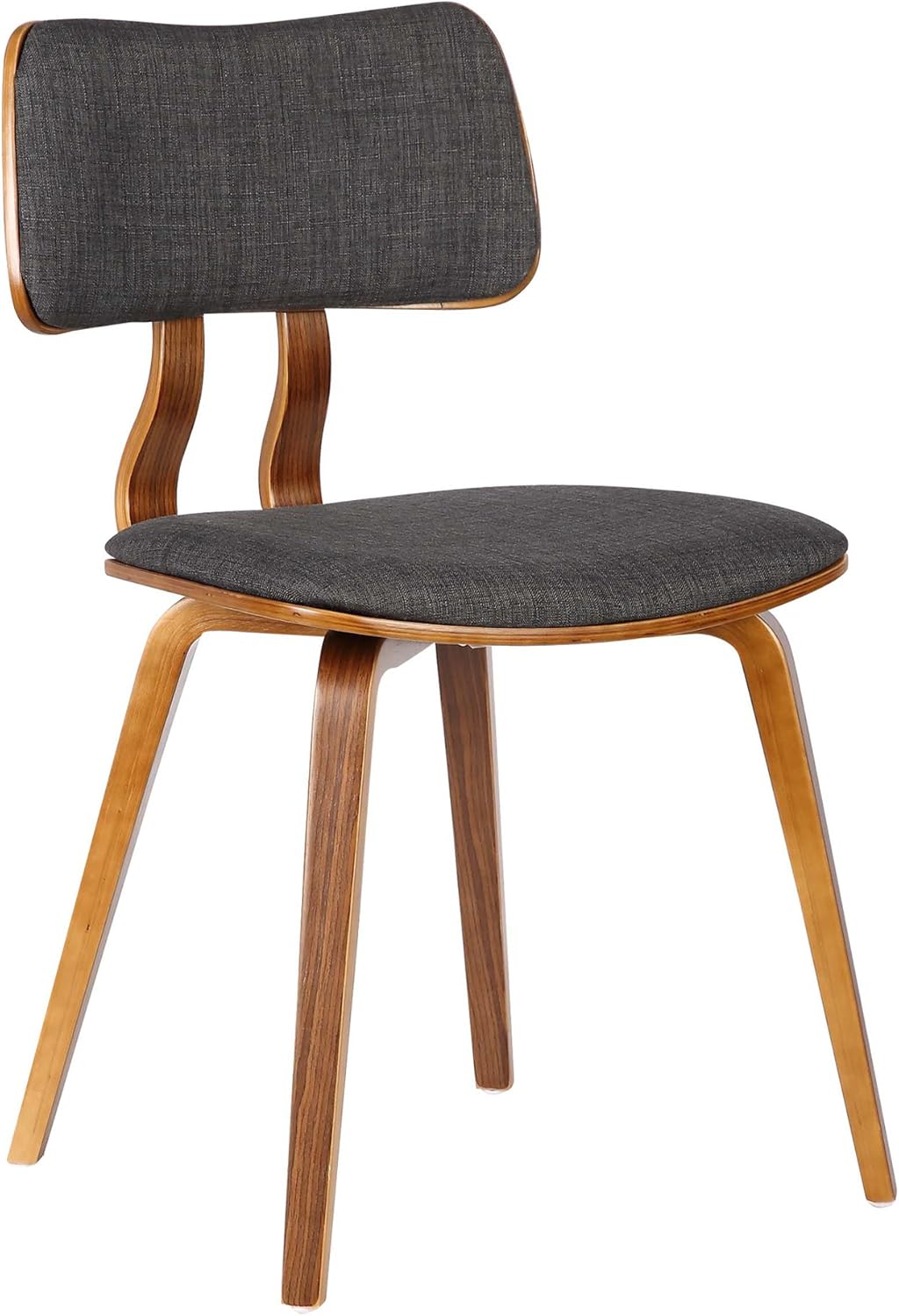 Armen Living Jaguar Mid-Century Dining Chair in Walnut Wood and Charcoal Fabric - Set of 4