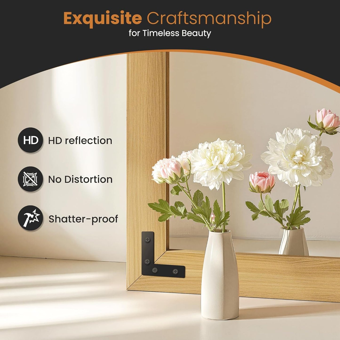 Bathroom Mirror for Wall with Wooden Frame, 20"x28" Solid Wood Vanity Mirror for Farmhouse, Bathroom, Bedroom, Vertical or Horizontal Hanging(Natural)