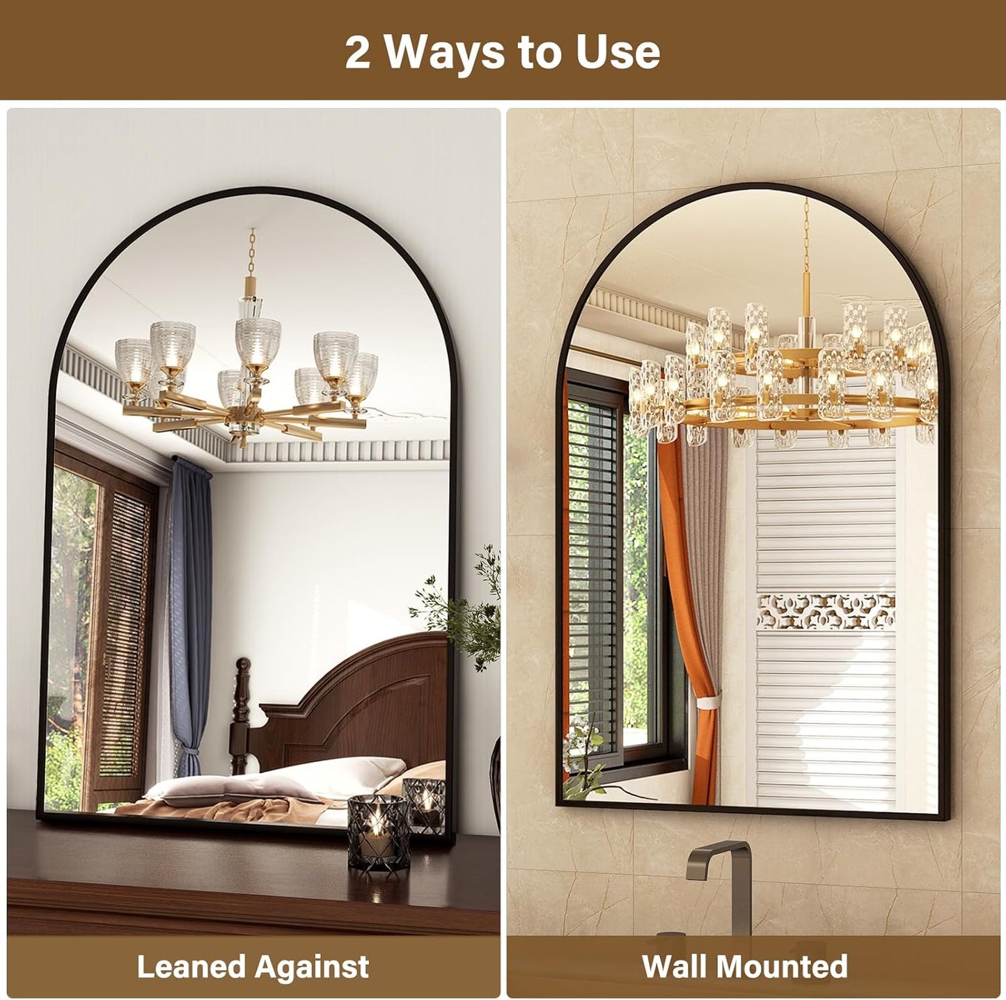 24"x36" Black Arched Bathroom Mirror - Wall Mirror for Bathroom, Metal Frame Vanity Mirror, Dresser Mirror, Arch Decorative Mirrors for Living Room, Bedroom, Entryway, Mantle