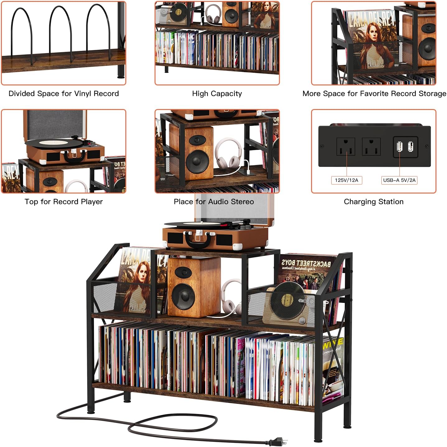 Homeiju Record Player Stand Holds up to 500 Albums,Turntable Stand with Vinyl Record Player Storage Cabinet,Large Record Player Table Vinyl Album Storage(Patent Pending)