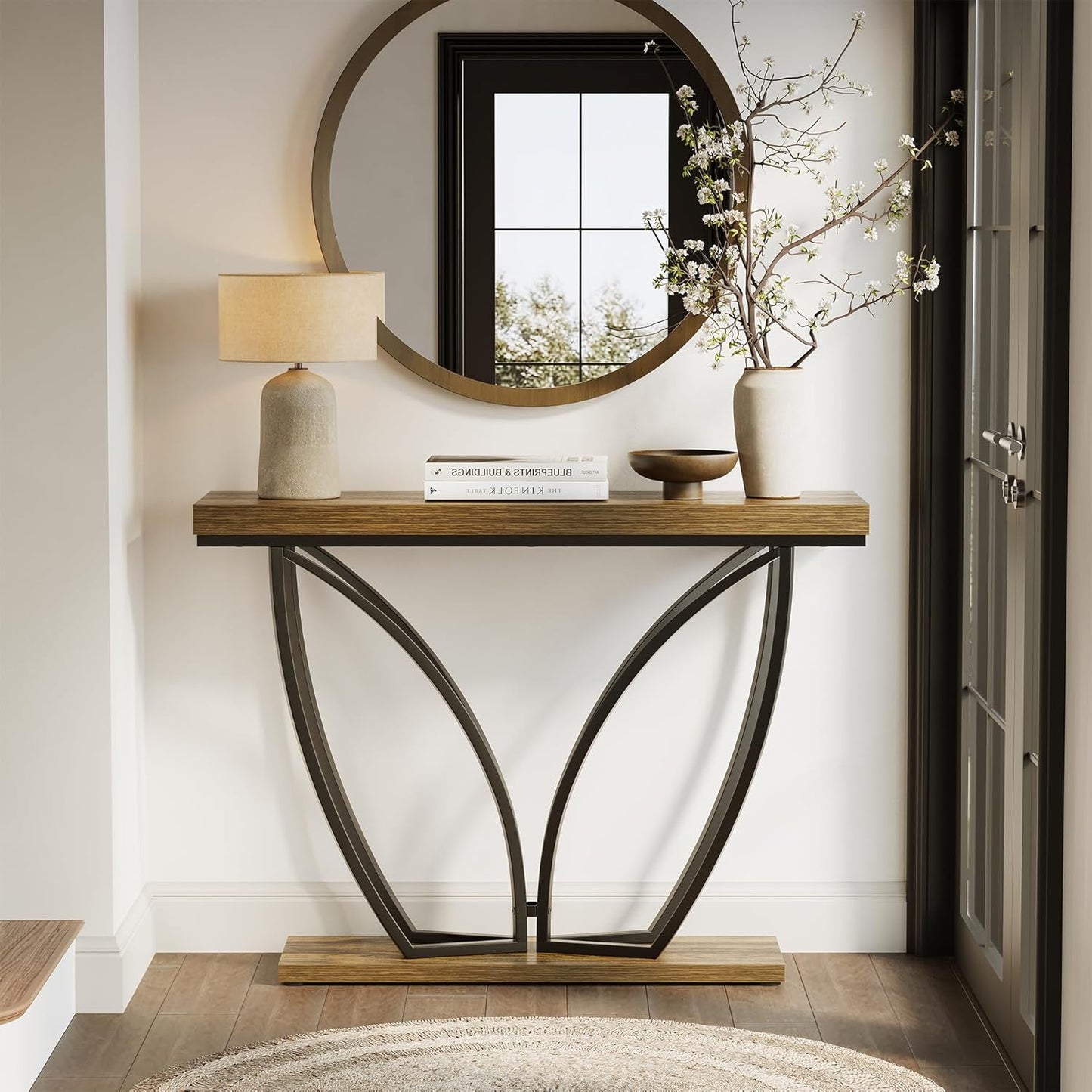 LITTLE TREE Sofa Table, 41.3 Inch Industrial Behind Couch Furniture, Narrow Long Console Table for Entryway, Living Room, Foyer, Hallway, Office, Rustic Brown