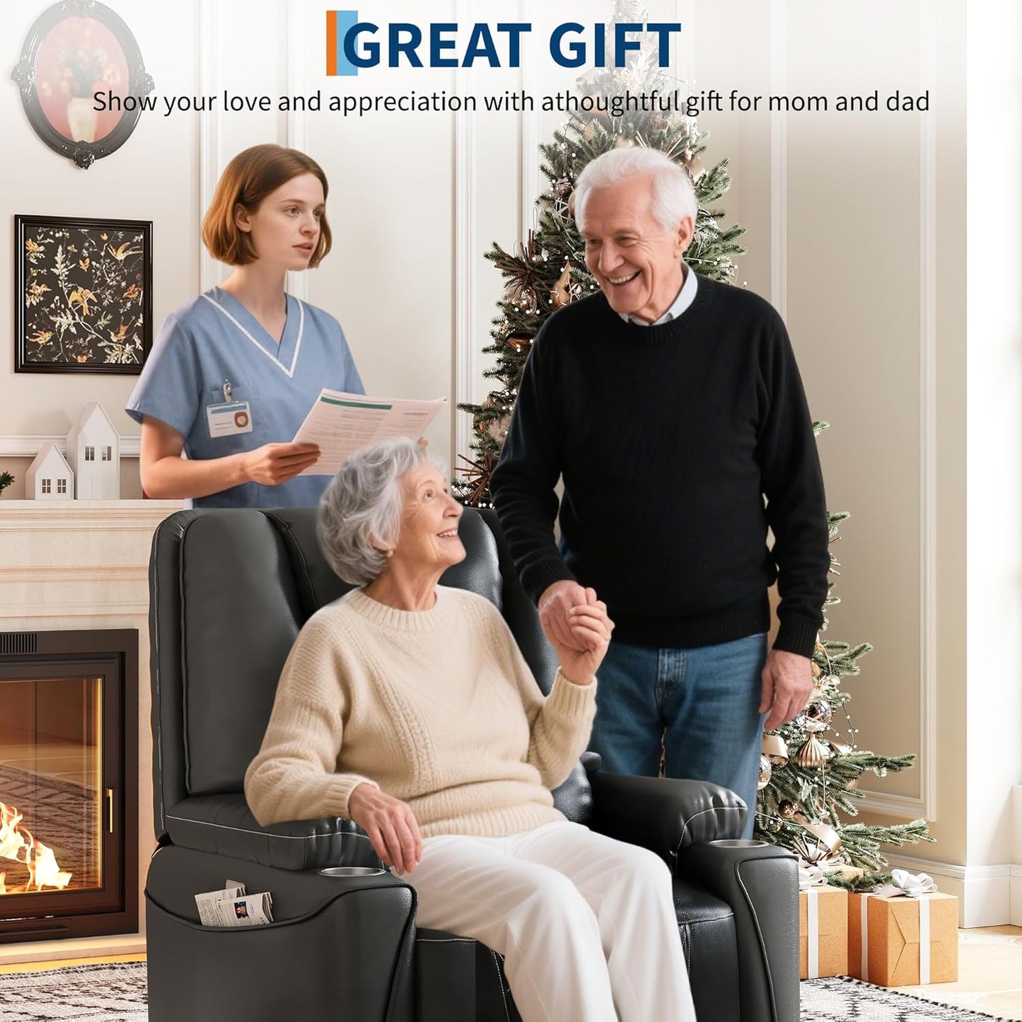 IDEALHOUSE Electric Power Lift Recliner Chair Sofa, Power Lift Chair for Elderly, 3 Positions, Side Pockets, and Cup Holders, USB Ports, Recliner Chair with Remote for Living Room, Grey