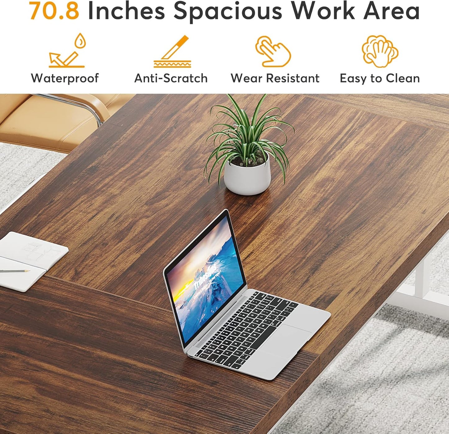Tribesigns 70.8-Inch Executive Desk, Large Computer Office Desk Workstation, Modern Simple Style Laptop Desk Study Writing Table Business Furniture for Home Office (Brown/White, 70.8 Inch)