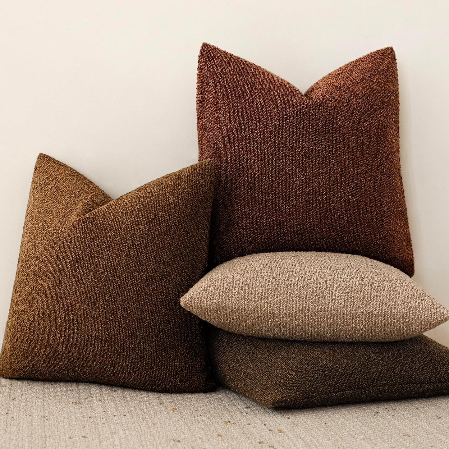Foindtower Set of 2, Decorative Textured Boucle Throw Pillow Covers Accent Solid Pillow Cases Neutral Soft Cozy Couch Cushion Case for Chair Sofa Bedroom Living Room Home Decor 16x16 Inch Hazel Brown