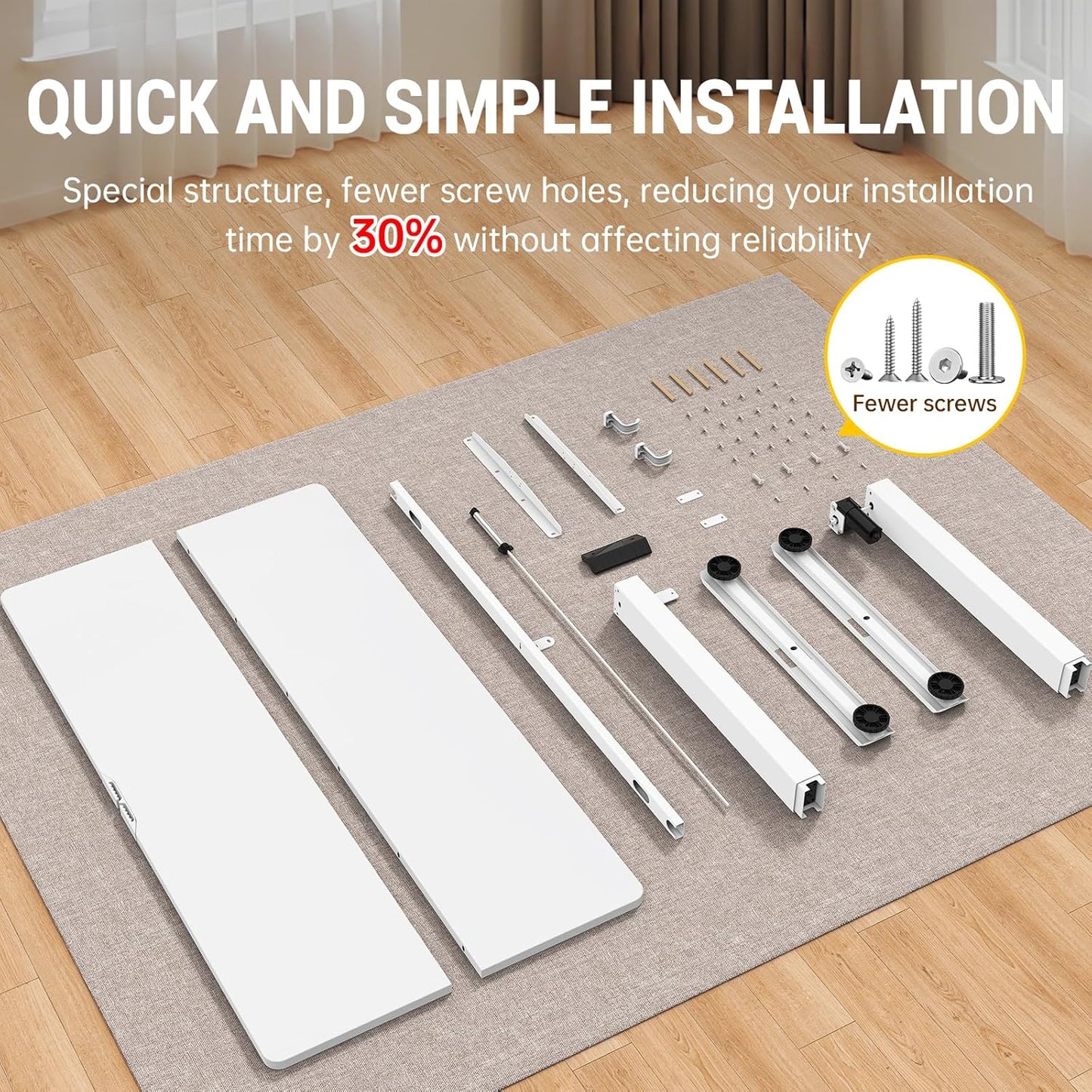 Veken 47.2 Inch Large Electric Standing Desk, 4 Memory Heights Adjustable,Sit to Stand Up, Work Home Office Computer Table for Study, Walking Pad, Writing, and Games, Wooden Desktop Desks, White