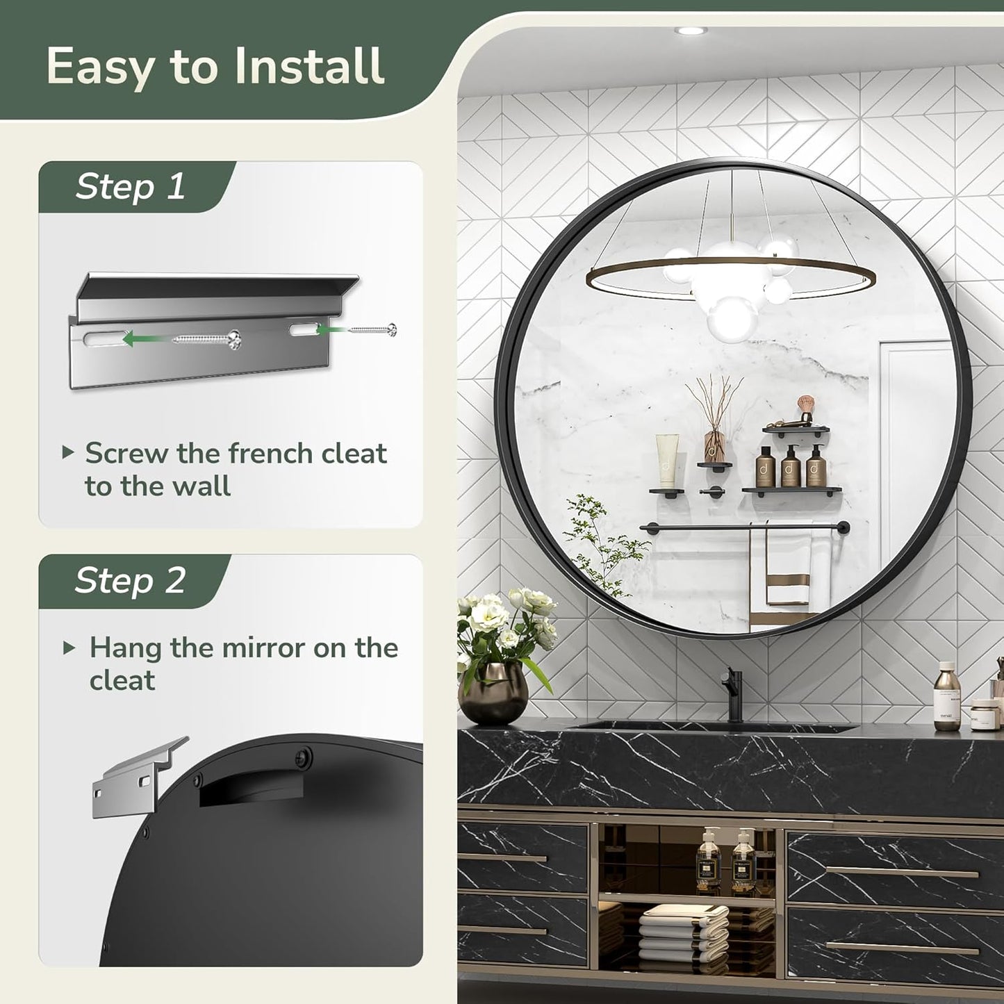 TokeShimi 40 Inch Round Black Bathroom Mirror for Wall with Non-Rusting Aluminum Alloy Brushed Matte Metal Frame for Modern Minimalist Farmhouse Home Decor