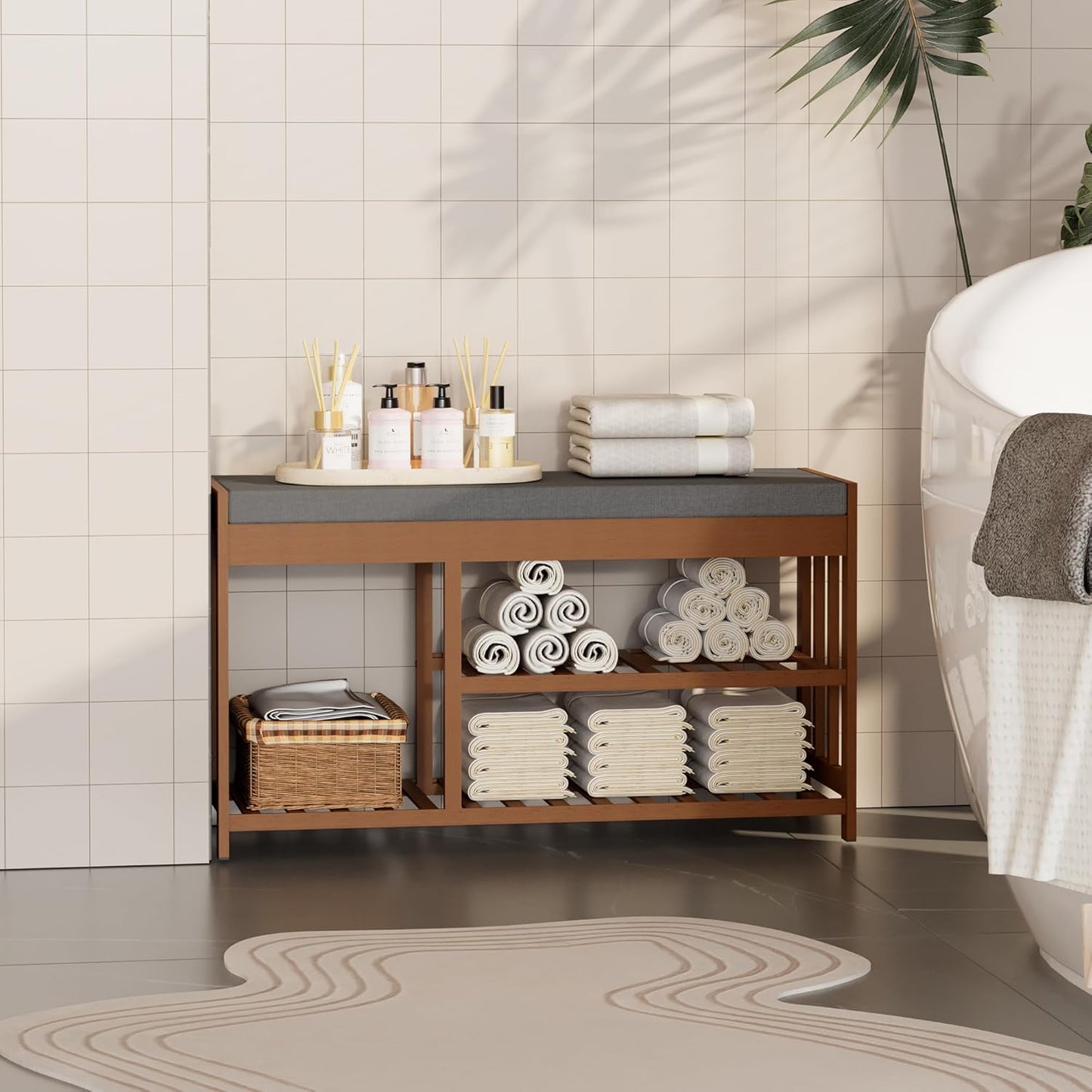 Shoe Rack Bench with Cushion,2 Tiers Shoe Bench with Flip-Top Storage,Wood Shoe Rack for Entryway, Hallway, Bedroom, Front Door Entrance (Brown)