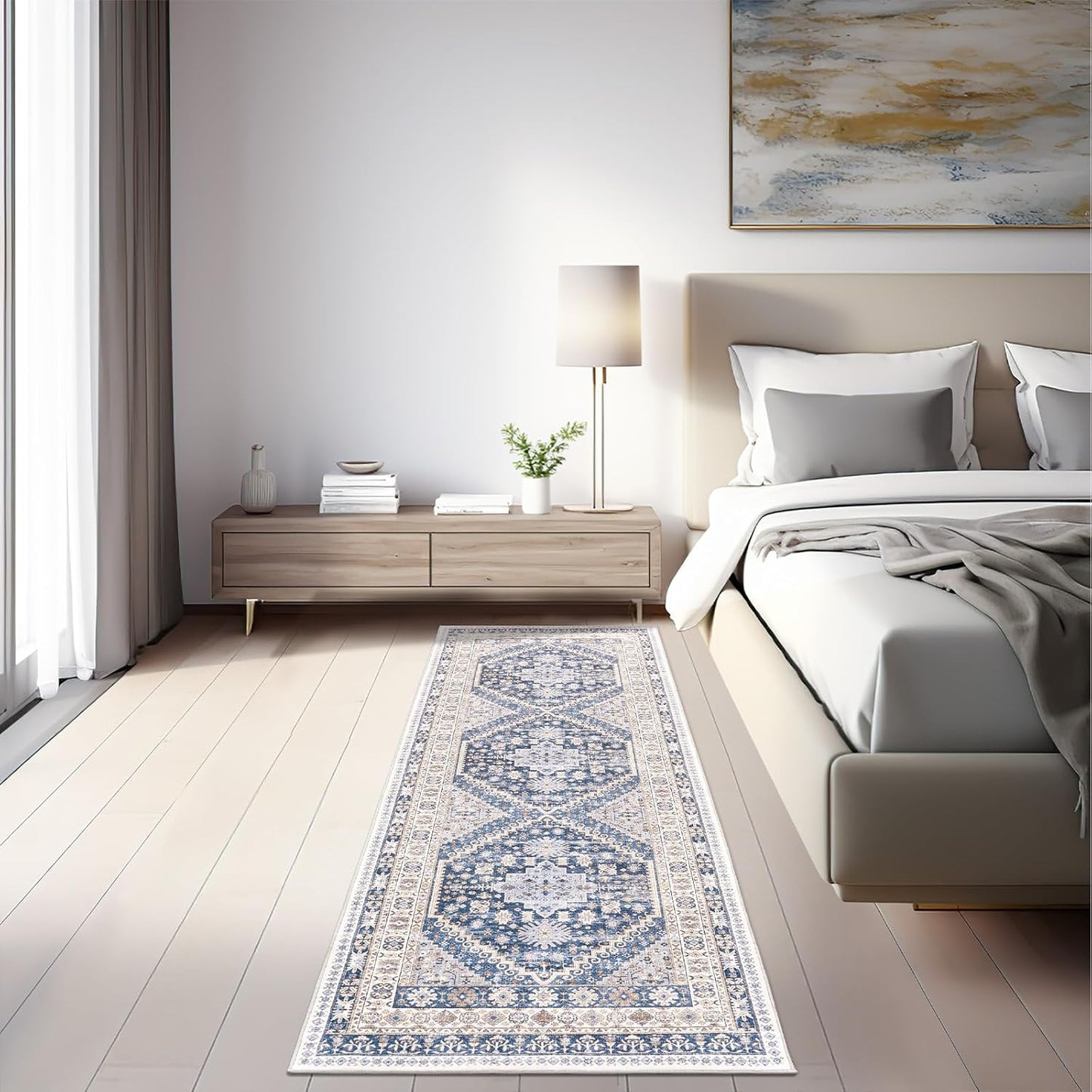 zesthome Washable Runner Rug 2.5x8 - Stain Resistant Entryway Rug,Ultra-Thin Kitchen Rugs, Anti Slip Backing Runner Rugs for Entrance Laundry Room Indoor Hallway (Blue/Beige,2.5'x8')