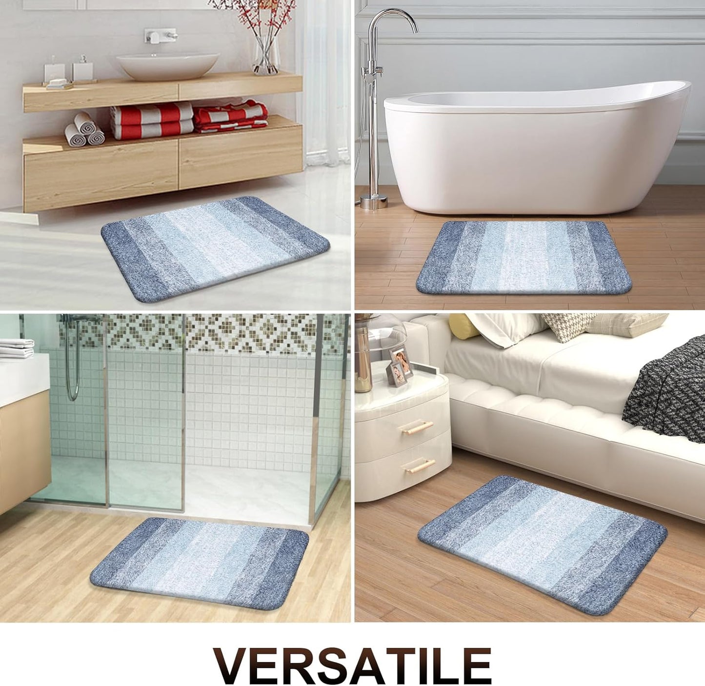 OLANLY Bathroom Runner Rugs 47x20, Extra Soft Absorbent Microfiber Bath Rugs, Rubber Backing, Quick Dry, Machine Washable Bath Mats for Bathroom Floor, Tub and Shower, Home Decor Accessories, Blue