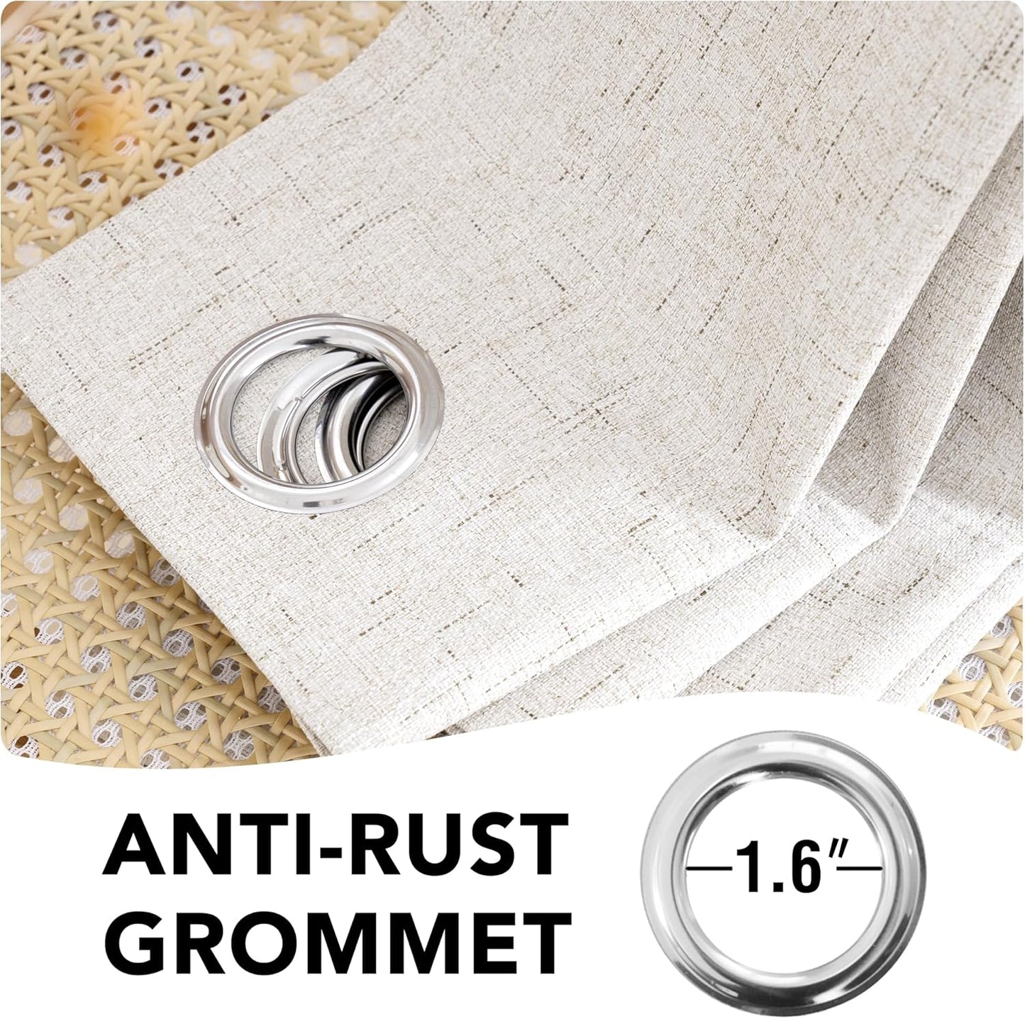 H.VERSAILTEX Linen Blackout Curtains 72 Inches Long 100% Absolutely Blackout Thermal Insulated Textured Linen Look Curtain Draperies Anti-Rust Grommet, Energy Saving with White Liner, 2 Panels, Ivory