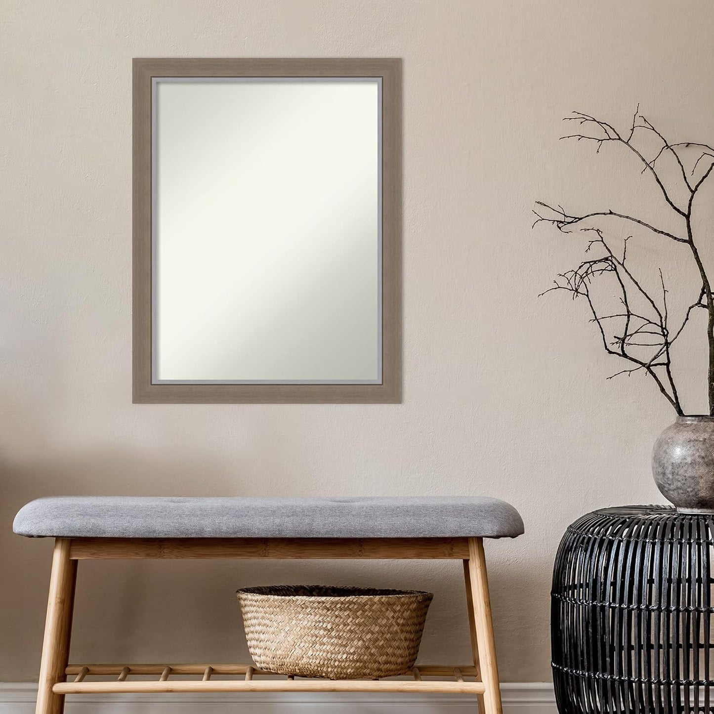 Amanti Art Brown Bathroom Mirror for Over Sink, 27x21 Eva Brown Narrow Rectangle Vanity Mirror, Medium Country Rustic Frame, Hangs Horizonally and Vertically, Bathroom Wall Decor, Non-Beveled Edge