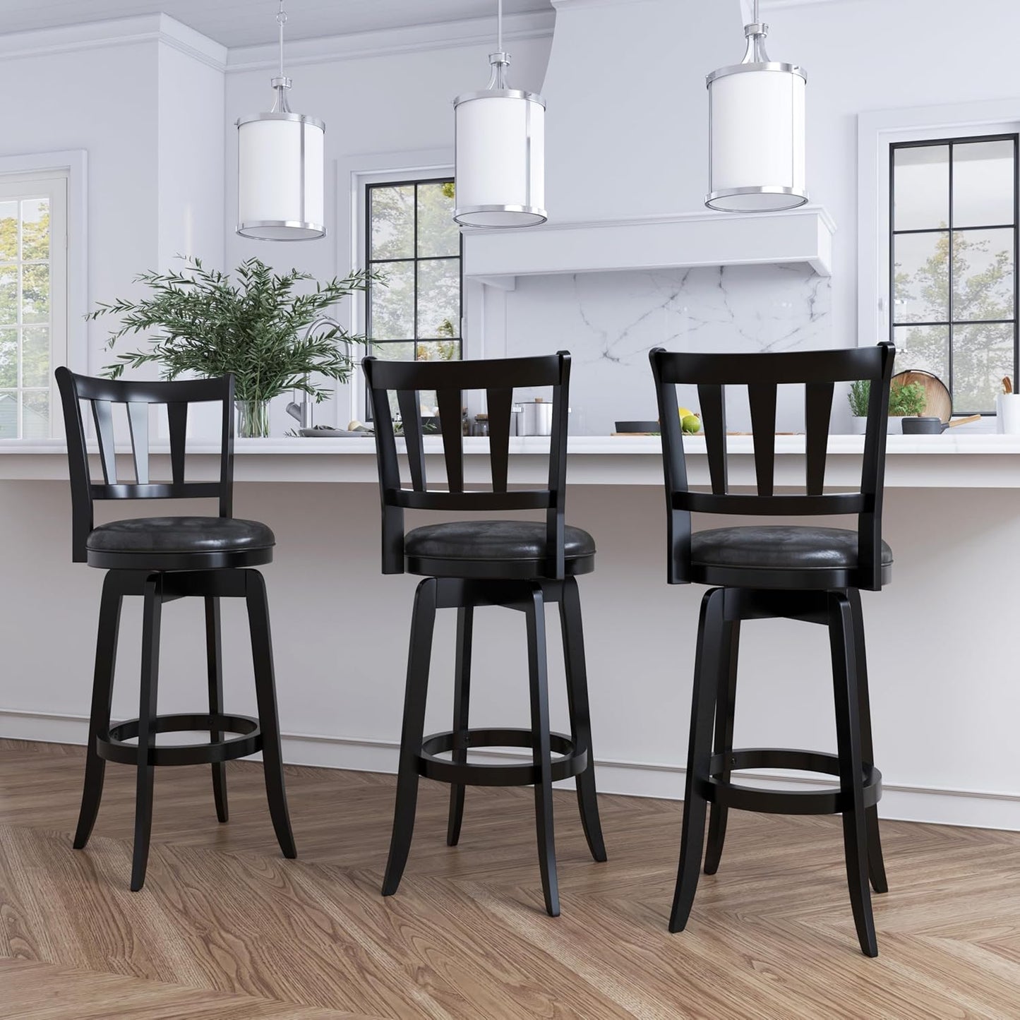 Hillsdale Presque Isle Wood Swivel Stool with Faux Leather Seat, Bar Height, Black