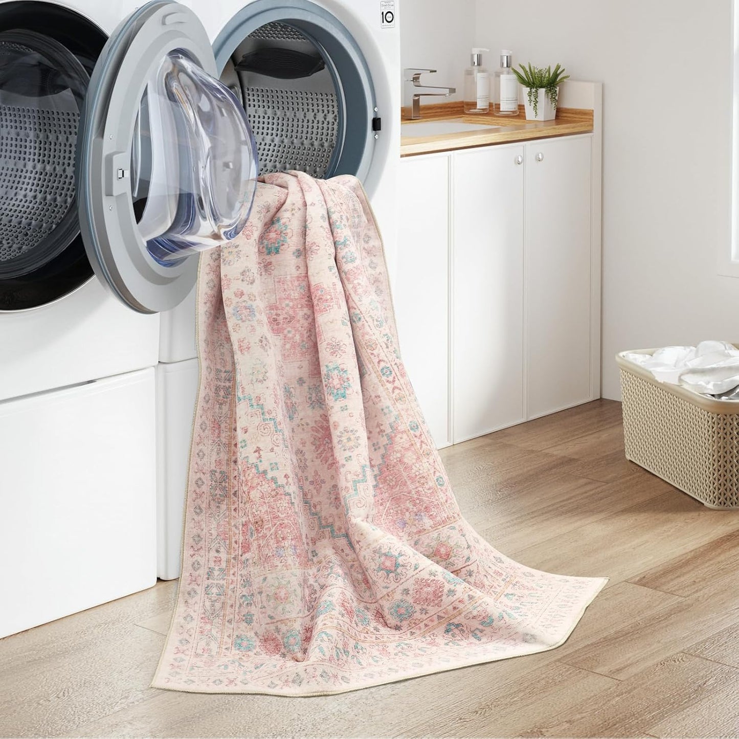 zesthome 10x14 Area Rugs - Large Pink Rugs for Bedroom Girls, Stain Resistant Washable Rugs, Vintage Low Pile Rug, Nursery Room Rug, Pink Room Decor (Pink/Blue,10'x14')