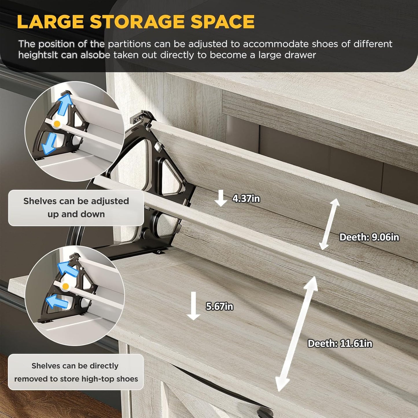 Maupvit Large Shoe Storage Cabinet with 4 Flip Drawers, Narrow Shoe Cabinet for Entryway with Wooden Legs, Freestanding Hidden Shoe Rack Organizer & Metal Hinges, Beige