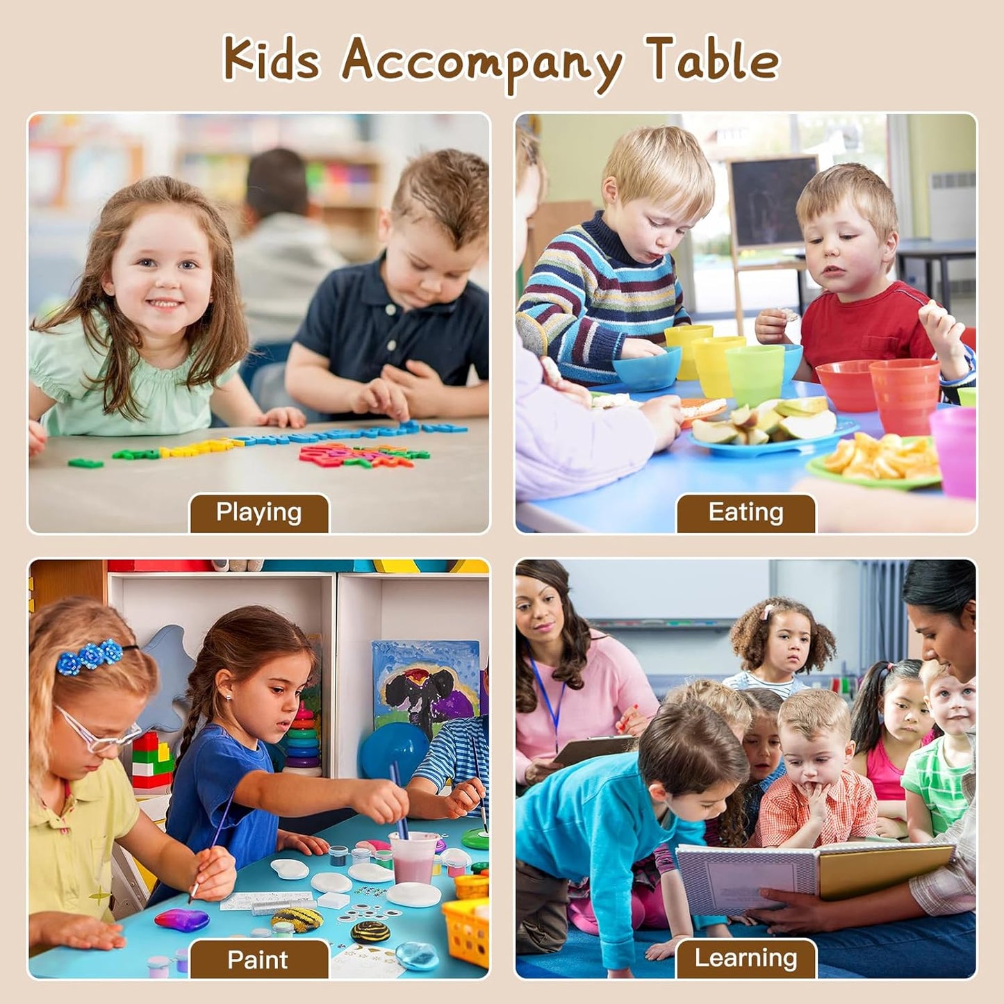 Kids Table and 6 Chairs Set,Height Adjustable Children Table & Chair,Toddlers Study Multi-Activity Table with 47.2"x23.6" Wipe-Clean Desktop,for Classrooms, Homes & Daycares
