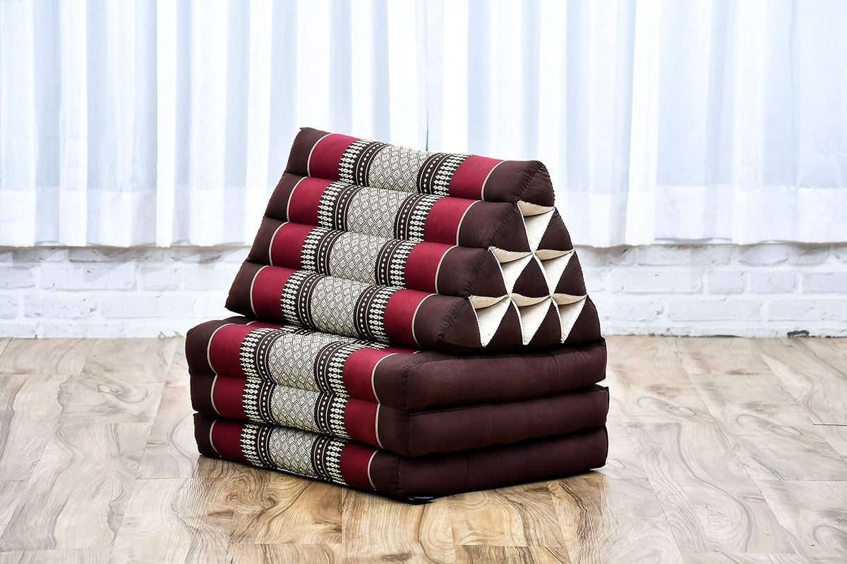 Leewadee - Comfortable Japanese Floor Mattress Used As Thai Floor Bed with Triangle Cushion, Futon Mattress Or Thai Massage Mat, 67 x 21 inches, Brown Red