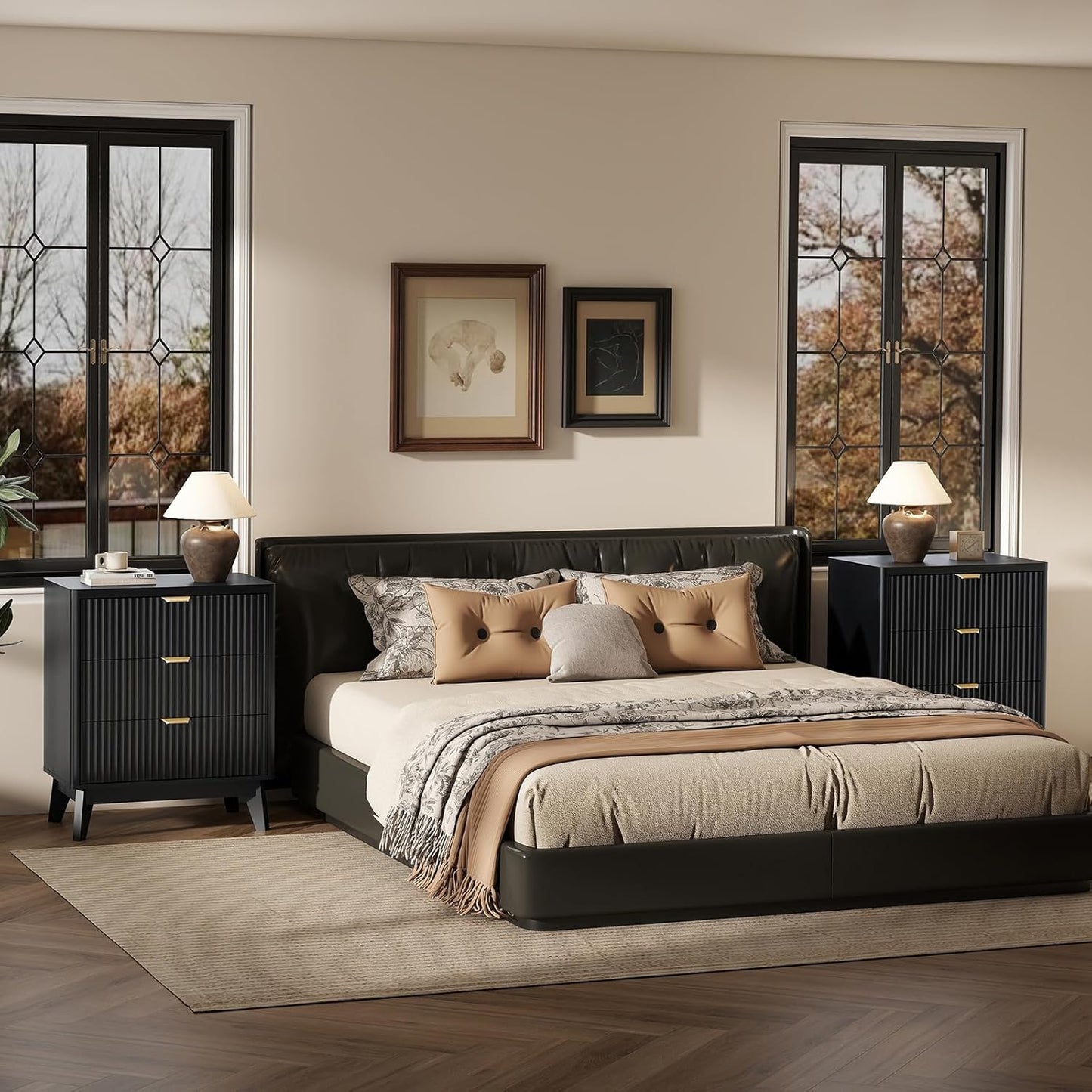 LYNCOHOME Fluted Nightstand with 3 Drawers Dresser, Modern Wood Chest of Bedside Table with Curved Profile, Fluted Dresser & Wood Drawer Organizer for Bedroom