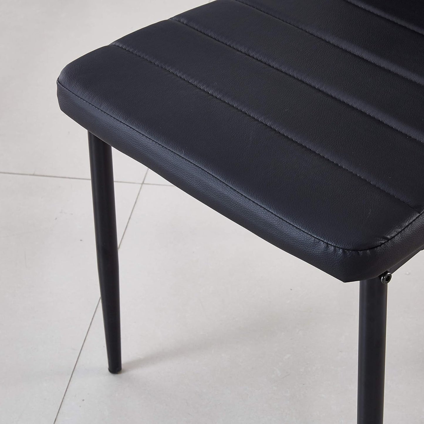 Modern Minimalist Dining Chair Fireproof Leather Sprayed Metal Pipe Diamond Grid Pattern Restaurant Home Conference Chair Set of 4 Or 6 (4, Jet Black)