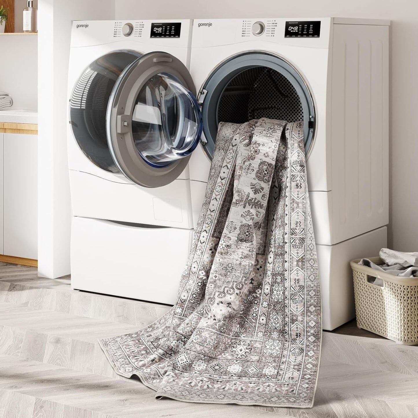 zesthome 10x14 Area Rugs,Stain Resistant Washable Rug,Ultra-Thin Rugs for Living Room,Bedroom,Non-Slip Backing Home Decor Large Area Rug (Brown/Beige,10'x14')