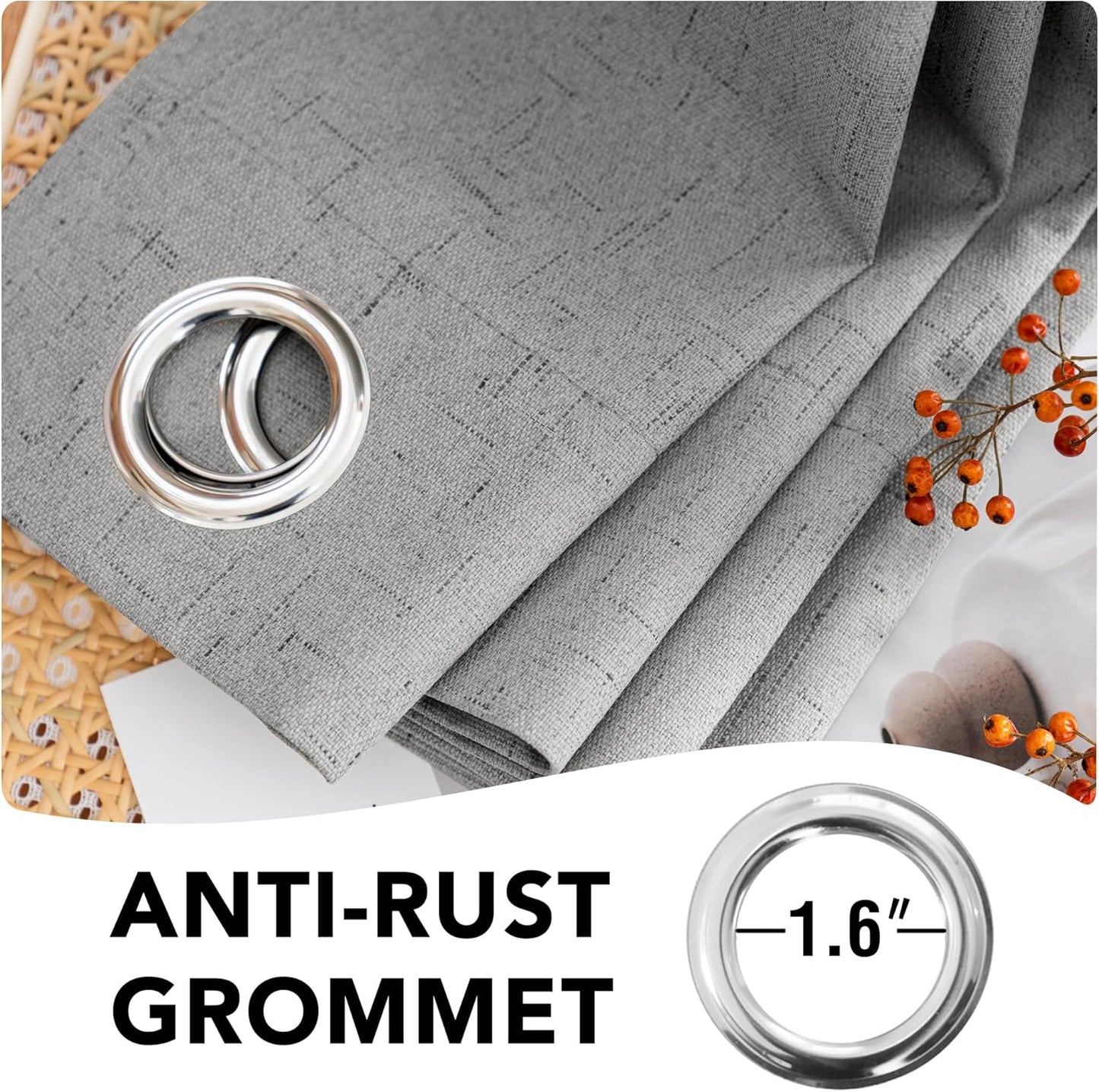 H.VERSAILTEX Linen Blackout Curtains 63 Inches Long 100% Blackout Thermal Insulated Textured Linen Look Curtain Draperies Anti-Rust Grommet, Energy Saving with White Liner, 2 Panels, Dove Gray