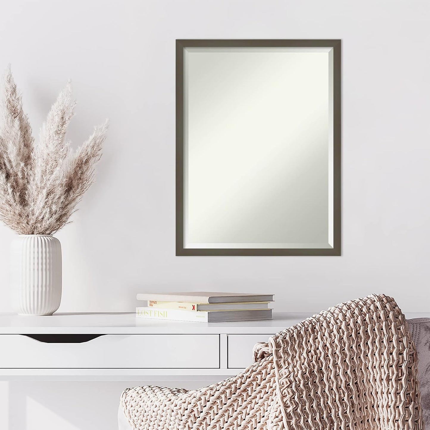 Amanti Art Grey Wall Mirror 25x19 Svelte Clay Grey Rectangle Bathroom Mirror for Wall Decor Living Room, Medium Modern Wood Frame, Hangs Horizonally and Vertically, Bathroom Decor, Beveled Edge