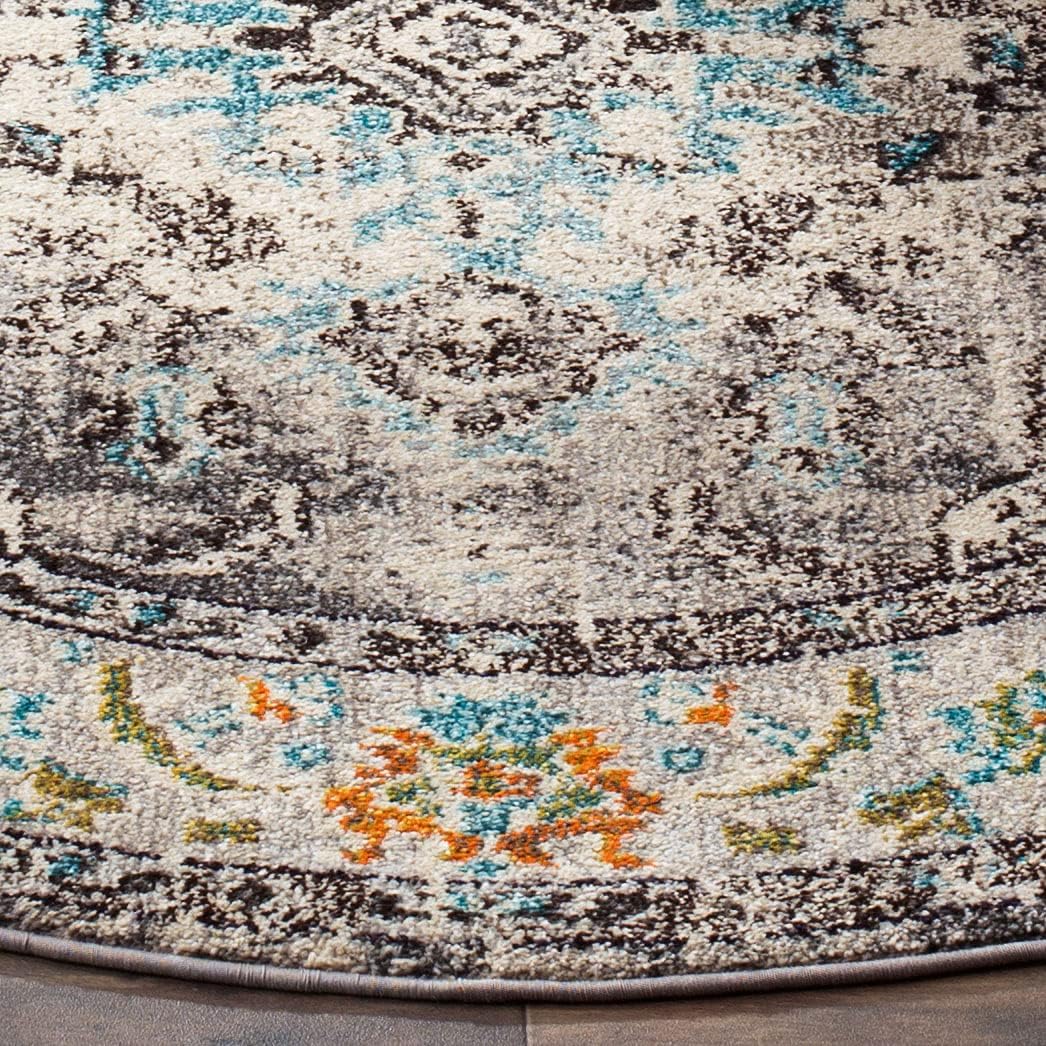 SAFAVIEH Monaco Collection Area Rug - 11' Round, Grey & Light Blue, Boho Chic Medallion Distressed Design, Non-Shedding & Easy Care, Ideal for High Traffic Areas in Living Room, Bedroom (MNC243G)