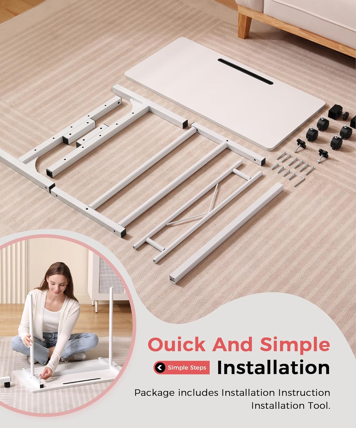 KLSMYHOKI Standing Desk Adjustable Height, Mobile Stand Up Desk with Wheels Small Computer Desk Rolling Desks, Portable Laptop Desk White Standing Table Home Office Desks 16"x31.5" Height 27"-43.5"