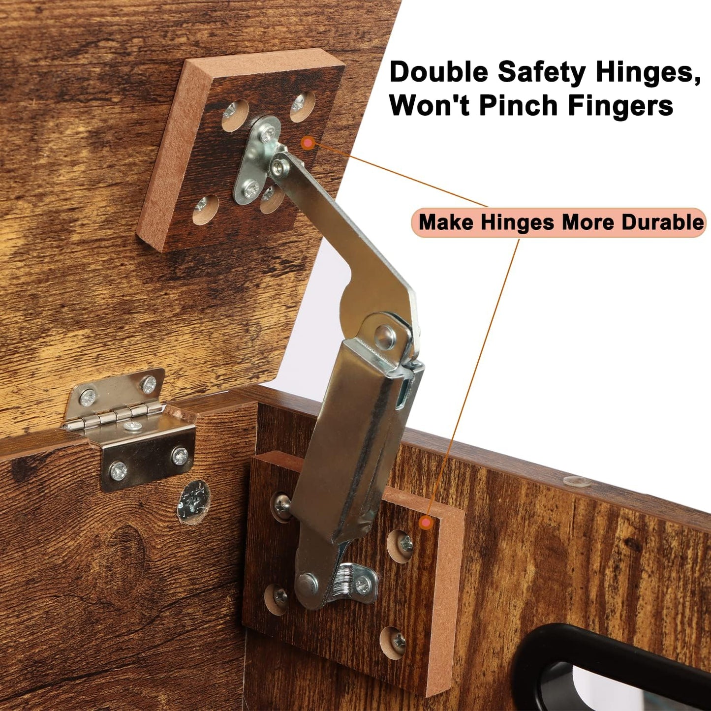 39.4" Storage Chest, Wooden Storage Bench, Large Storage Trunk with 2 Safety Hinges, Entryway Shoes Bench for Living Room, Bedroom, Rustic Brown