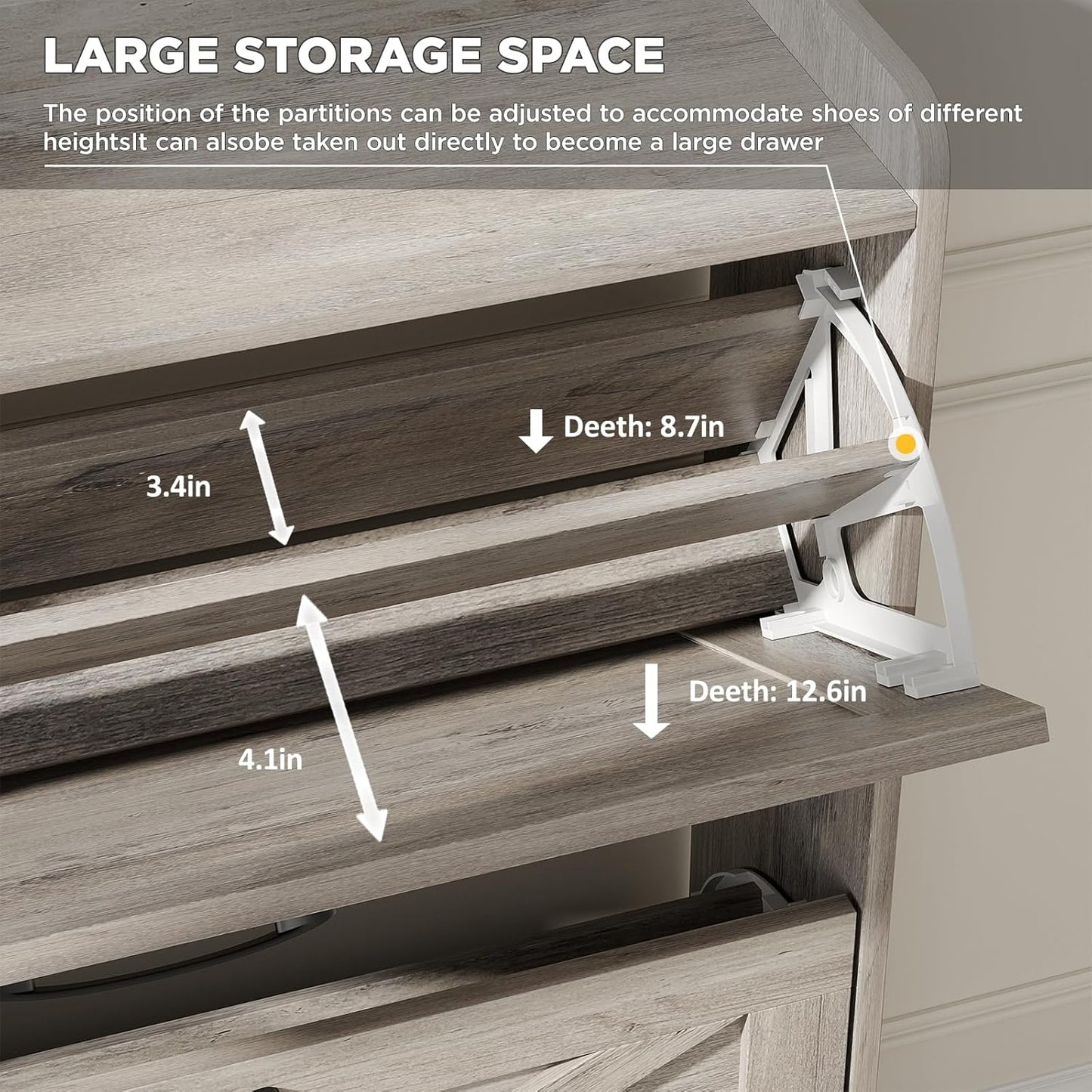 Maupvit Shoe Cabinet with 2 Flip Drawers, Freestanding Shoe Cabinet Organizer with Metal Legs, Shoes Storage Cabinet for Entryway, Narrow Shoe Rack Cabinet, Washed Gray