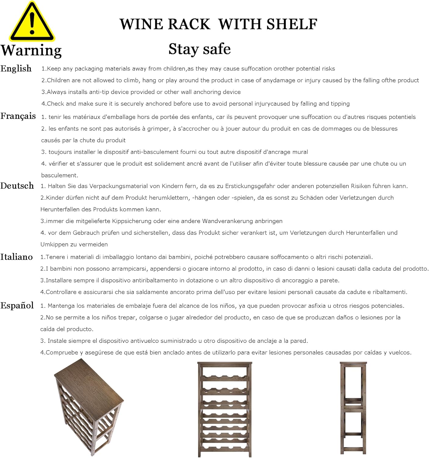 24 Bottle Wine Rack Freestanding Floor, 6 Tier Wine Display Storage Shelves with Tabletop, Bamboo Wine Bottle Holder Stand with Wave Bars for Kitchen Dining Room Pantry, Black