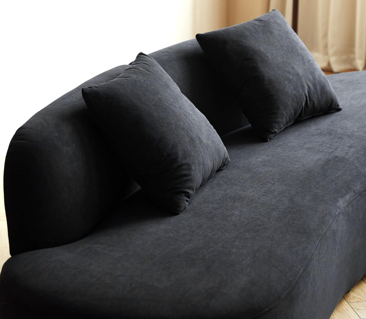 Container Furniture Direct 90" Curved Sofa with Throw Pillows, 4 Seater Luxury Velvet Couch with Half Moon Design and High-Density Foam, Ideal for Modern Living Room, Office & Apartment, Black