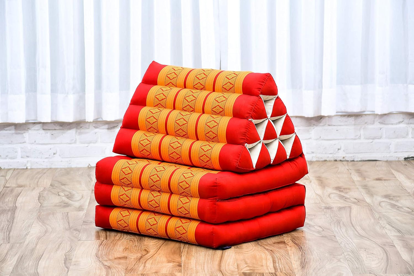 Leewadee 3-Fold Mat with Triangle Cushion – Comfortable TV Pillow, Foldable Mattress with Cushion Made of Eco-Friendly Kapok, 67 x 21 inches, Orange red