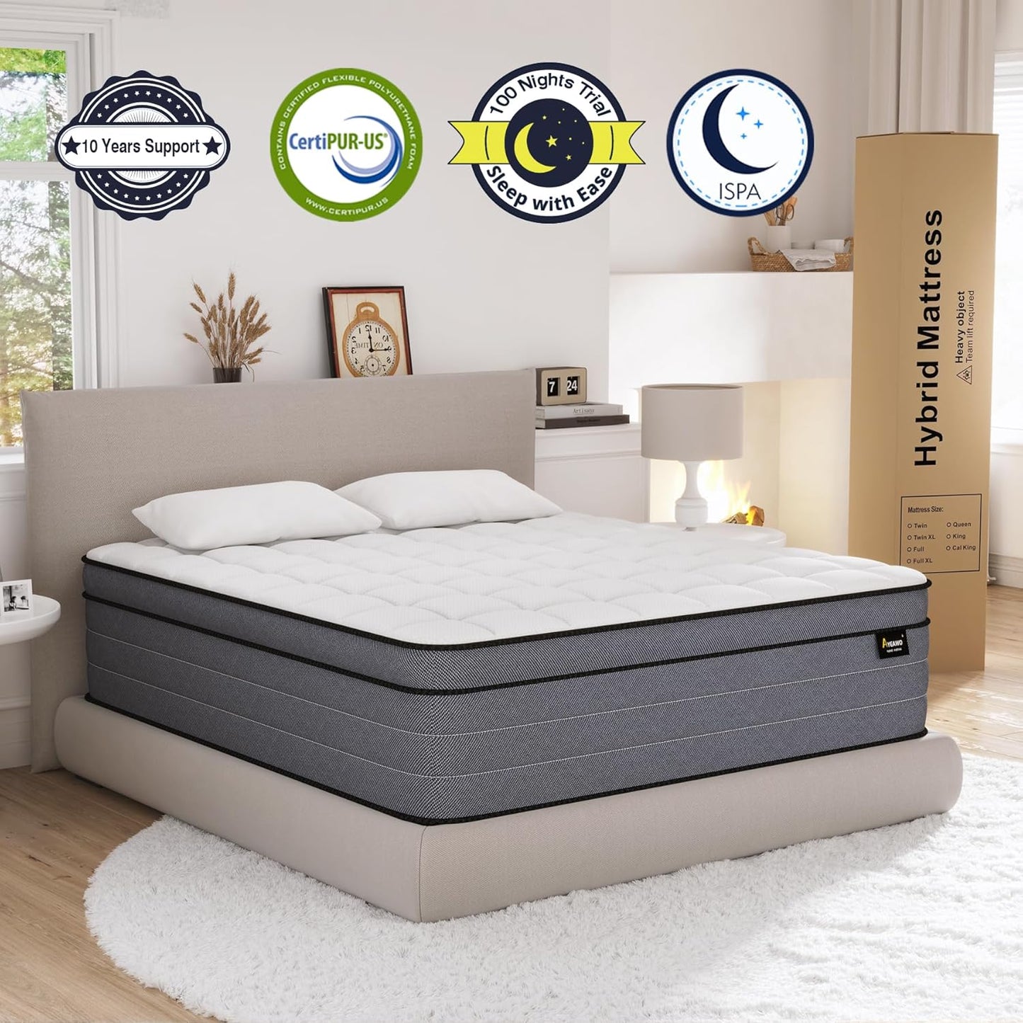 Queen Mattress, 12 Inch Hybrid Queen Size Mattresses in a Box with Gel Memory Foam and Individual Pocket Springs|Pressure Relief & Motion Isolation, Medium Firm Feel