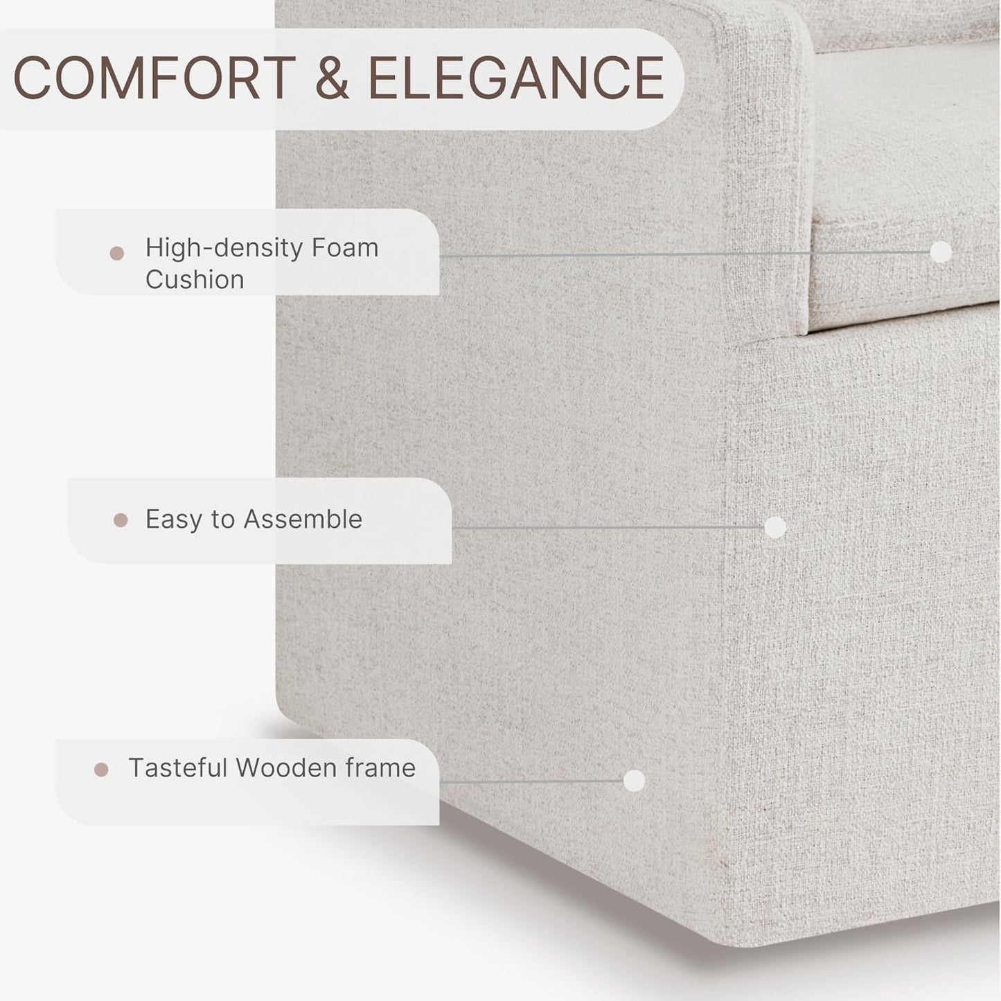 Upholstered Dining Chairs with Casters Easy Assembly Side Deskchair with Rollers for Diningroom, Living Room, Linen, 1 Box