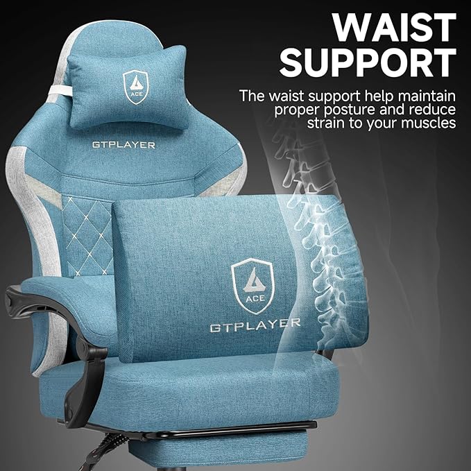 GTPLAYER Gaming Chair, Fabric Computer Office Chair with Pocket Spring Cushion, Ergonomic Office and Gaming, Video Gaming Chair with Linkage Armrests, High Back Desk Chair with Adjustable Recliner