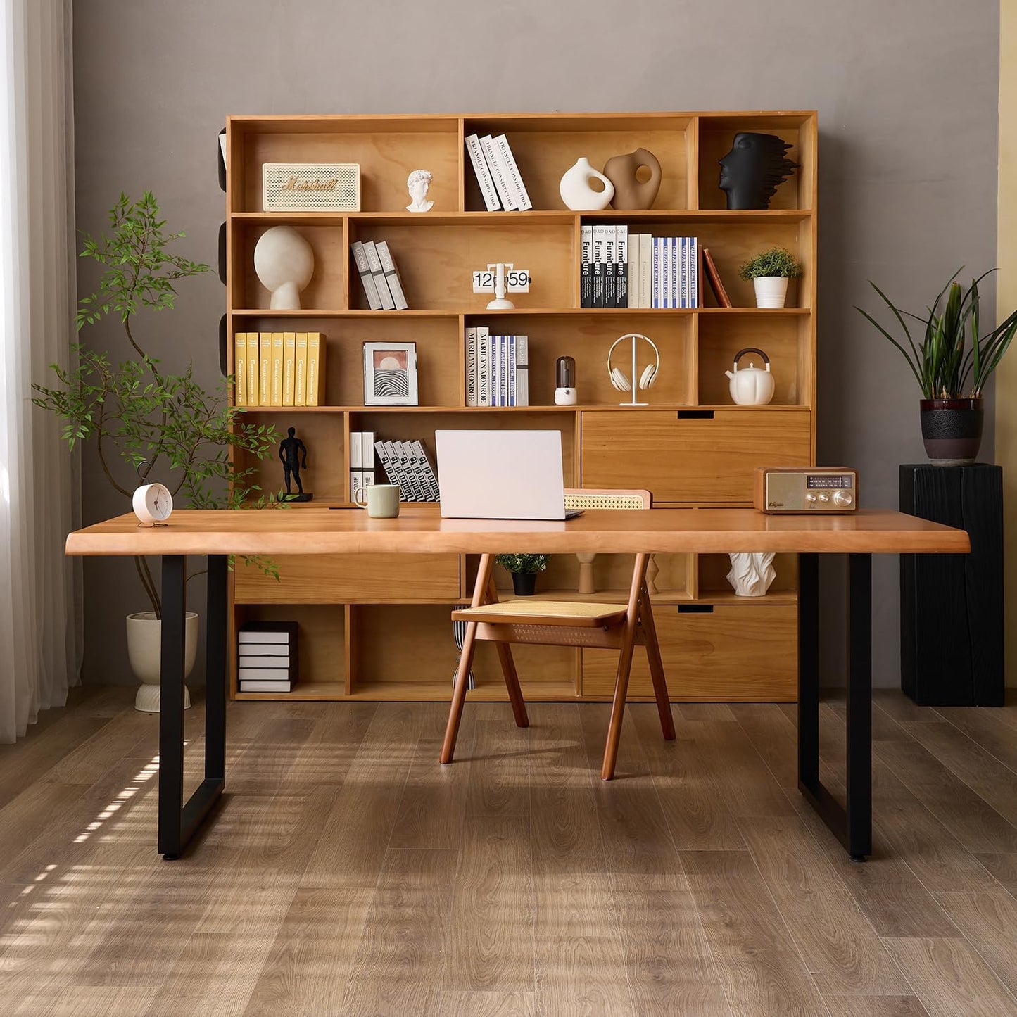 Solid Wood Office Desk, Dining Table, Desk -55 to 62 inches, Modern Farmhouse Design, can accommodate 2-8 People, Easy to Assemble, Ideal for Learning, Writing, and Dining. (62 inches)