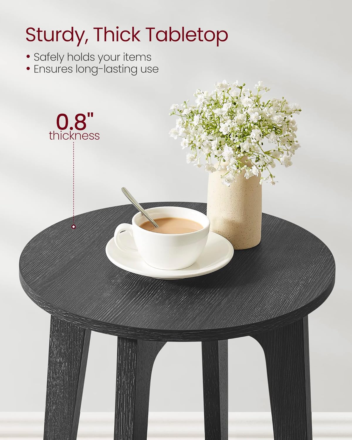 VASAGLE Side Table, Small Round End Table with Lower Shelf, Nightstand for Small Spaces, Living Room, Bedroom, Charcoal Gray ULET283T22