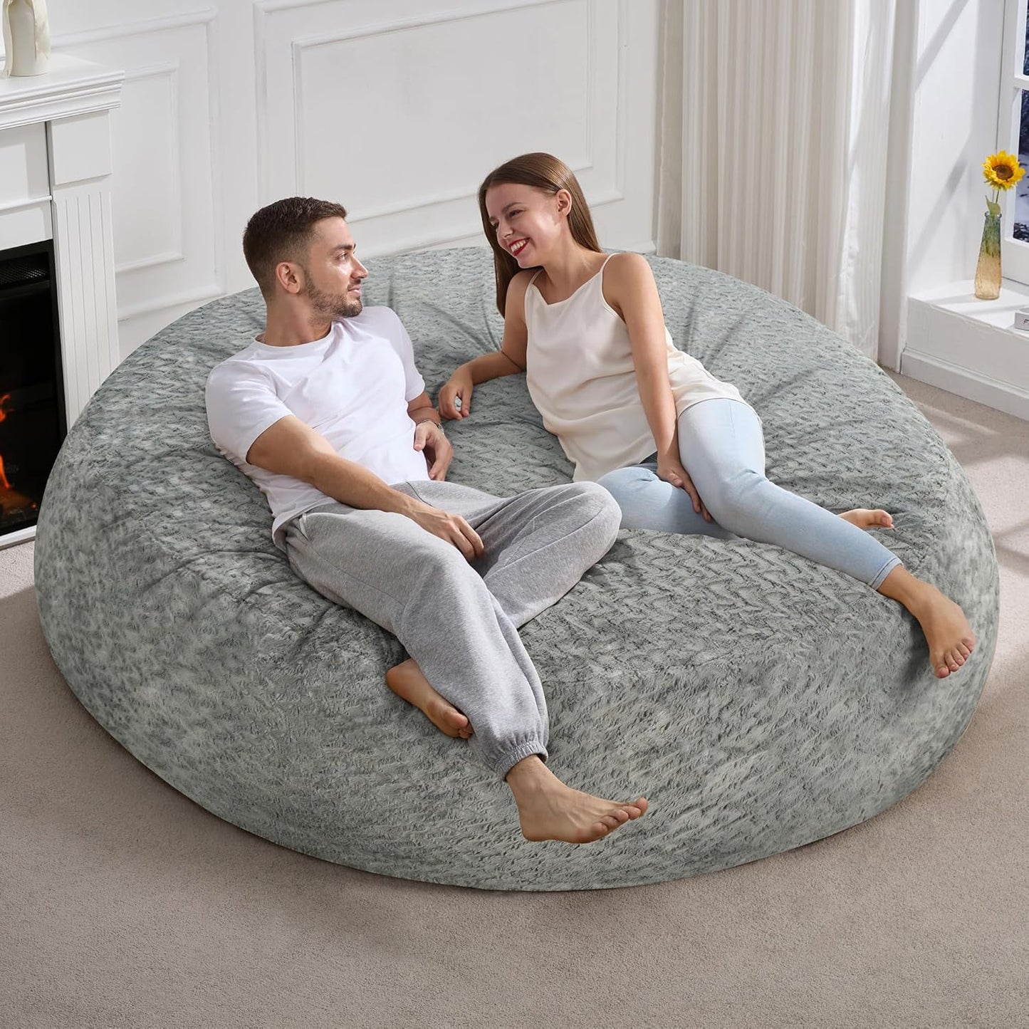 Hobestluk 6ft Bean Bag Chairs for Adults Large Beanbag Chair with Chevron Plush Fur Cover Big Bean Bag Chair for Living Room Bedroom Dorm Office - Grey (70" x 70" x 15")