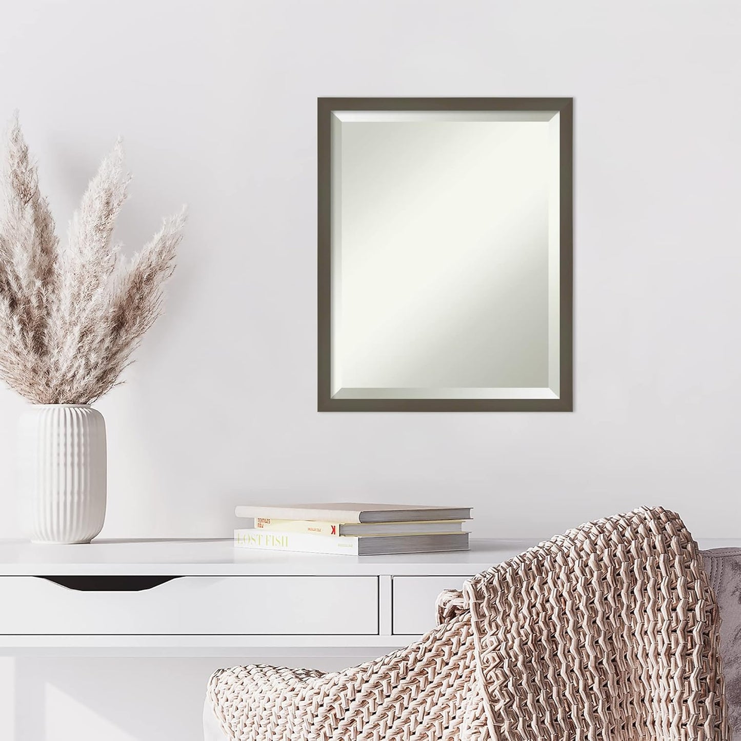 Amanti Art Grey Wall Mirror 21x17 Svelte Clay Grey Rectangle Bathroom Mirror for Wall Decor Living Room, Small Modern Wood Frame, Hangs Horizonally and Vertically, Bathroom Decor, Beveled Edge