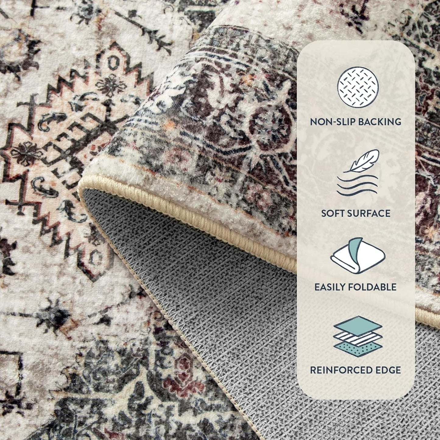 Lahome Oriental Hallway Runner Rug, 2.5x8 Kitchen Runner Non Slip Ultra-Thin, Soft Washable Hallway Rug Non Shedding Long Carpet for Entryway Laundry Room Bathroom, Brown/Grey