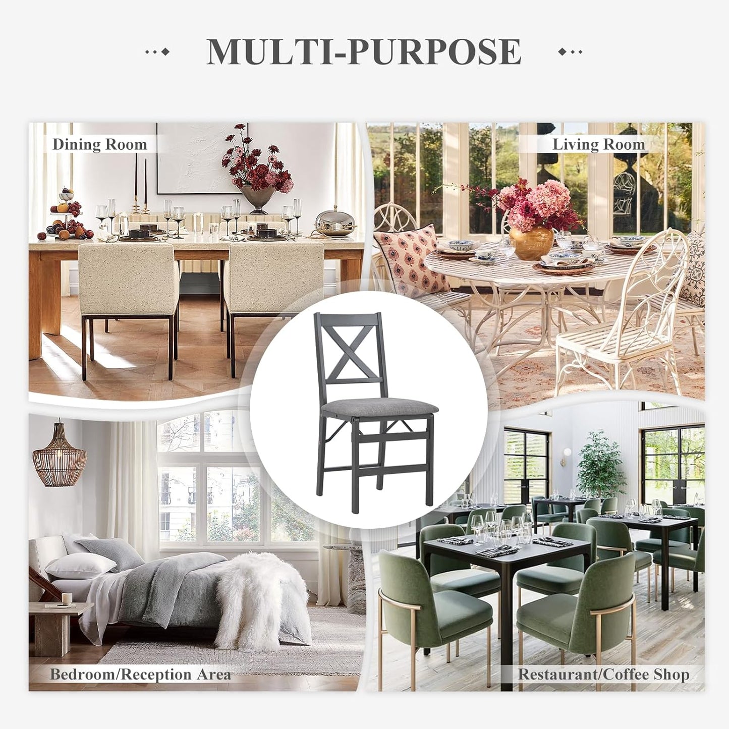 COLAMY Folding Dining Chairs Set of 4 – Dark Grey Upholstered Dining Room Chairs with Wooden Frame, Pre-Assembled, Space Saving Modern Kitchen & Dining Room Furniture for Small Spaces