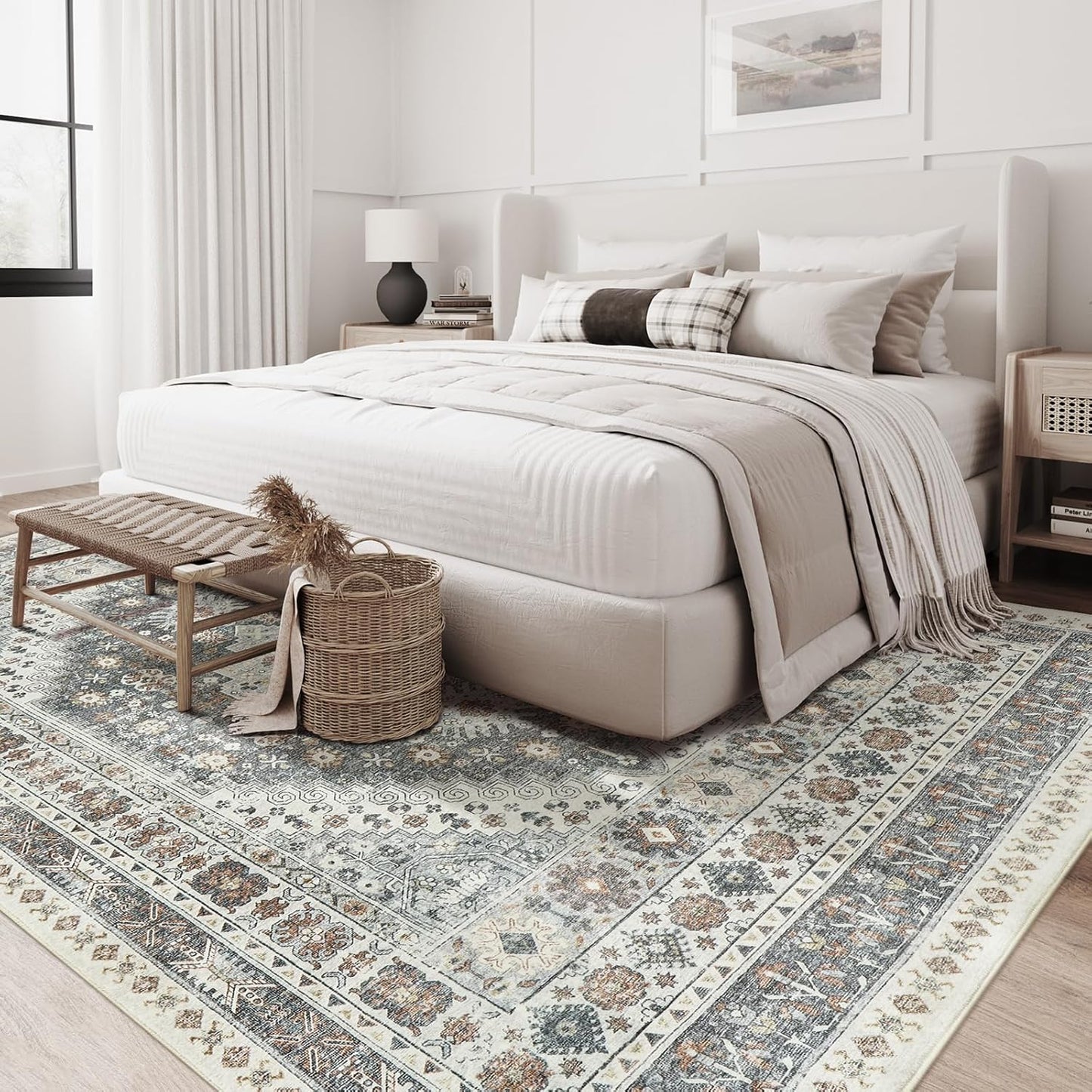 zesthome 6x9 Area Rug, Super Soft Washable Rugs for Living Room, Non-Slip Stain Resistant Vintage Rugs, Ultra-Thin Large Area Rugs (Grey/Orange,6'x9')