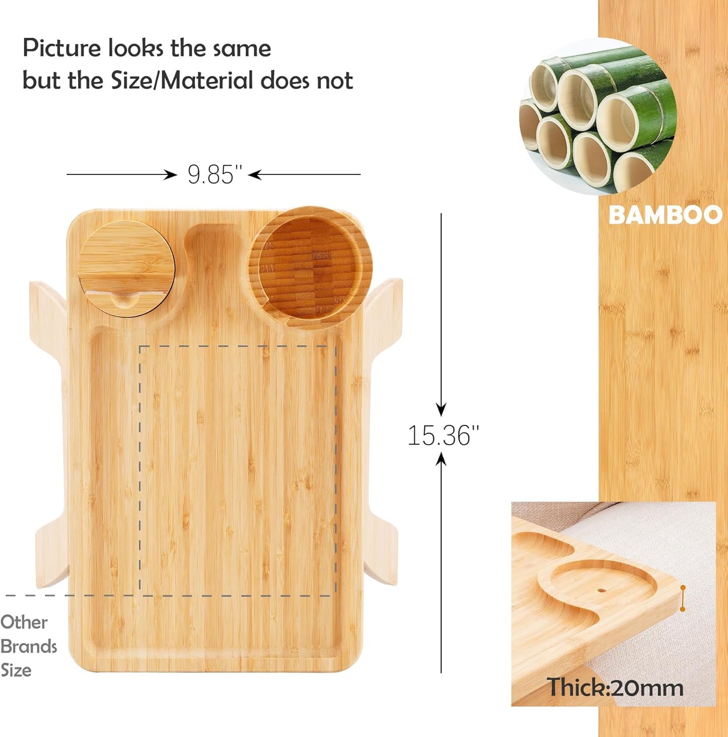 Nnewvante Couch Table on Arm,3 in 1 Large 15.36"x9.85" Bamboo Couch Cup Holder Sofa Arm Clip on TV Tray Table with 360°Rotated Phone/Cup Holder