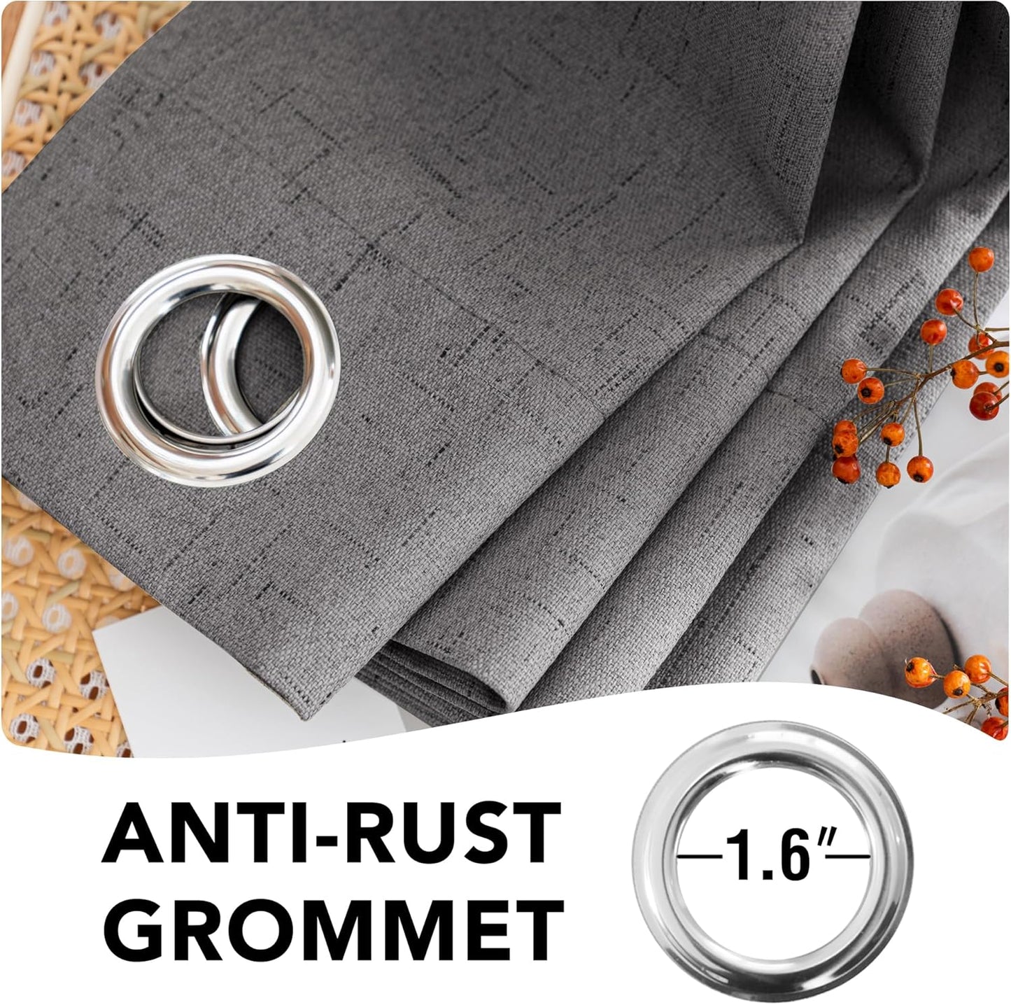 H.VERSAILTEX Linen Blackout Curtains 84 Inches Long 100% Absolutely Blackout Thermal Insulated Textured Linen Look Curtain Draperies Anti-Rust Grommet, Energy Saving with White Liner, 2 Panels, Grey