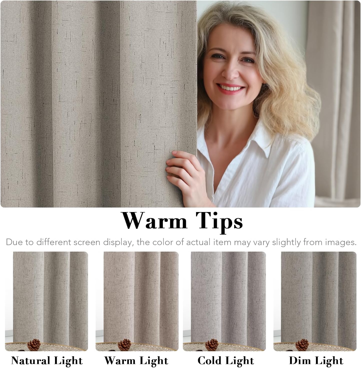 H.VERSAILTEX Linen Blackout Curtains Durable Thick Textured Linen Look 100% Blackout Patio Door Curtain Anti Rust Grommet Extra Wide Sliding Door Curtain Panel, W100 x L108 inch - Stone
