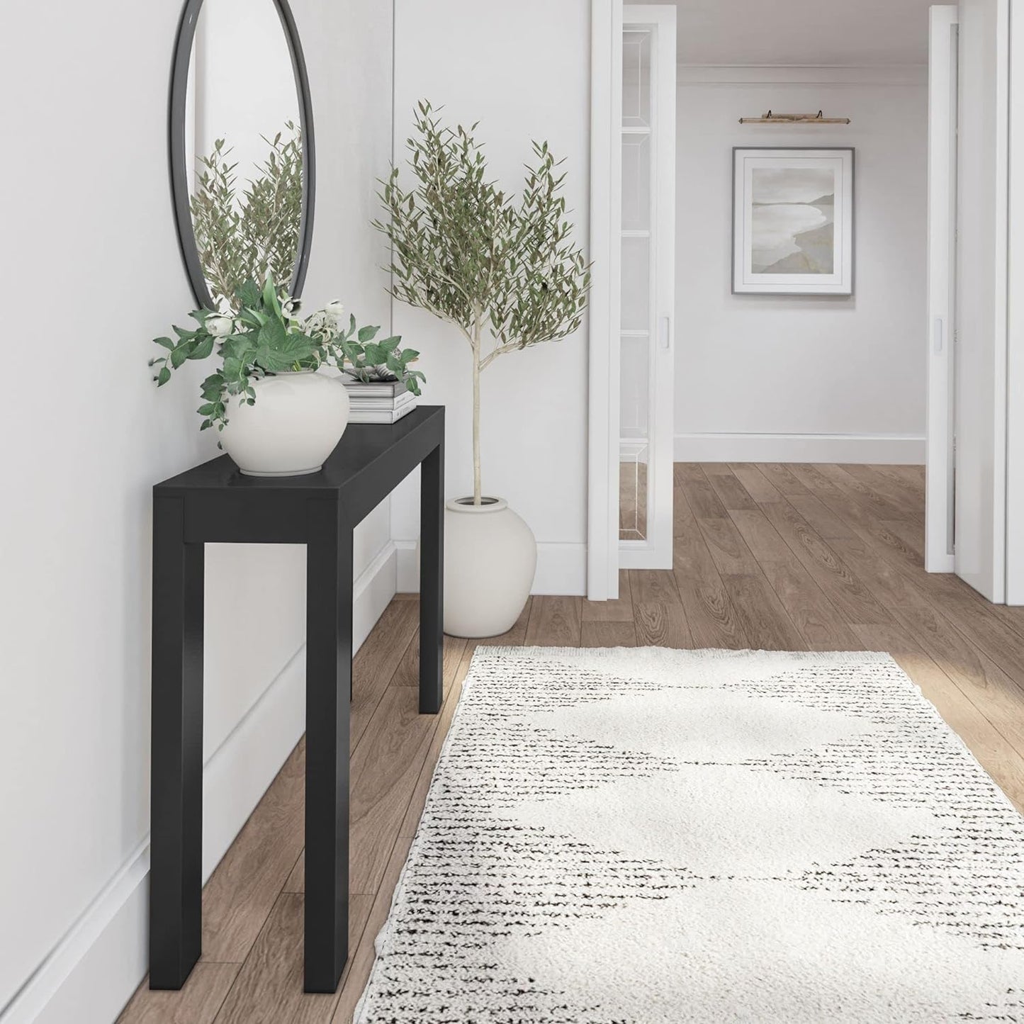 Plank+Beam Modern Solid Wood Console Table, 46.25 Inch, Sofa Table, Narrow Entryway Table for Hallway, Behind The Couch, Living Room, Foyer, Easy Assembly, Black